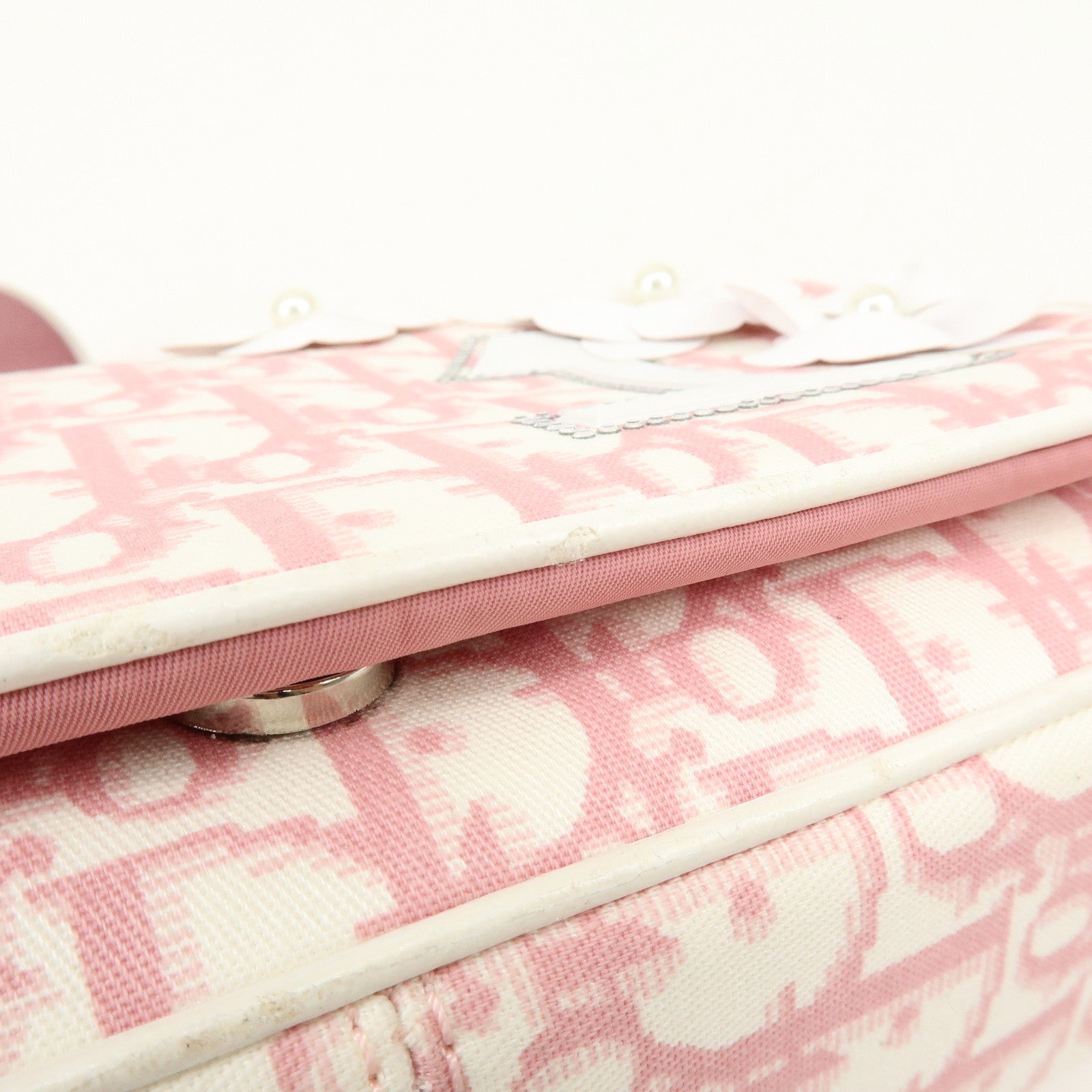 Christian Dior Trotter Canvas Rhinestone Leather Shoulder Bag Pink