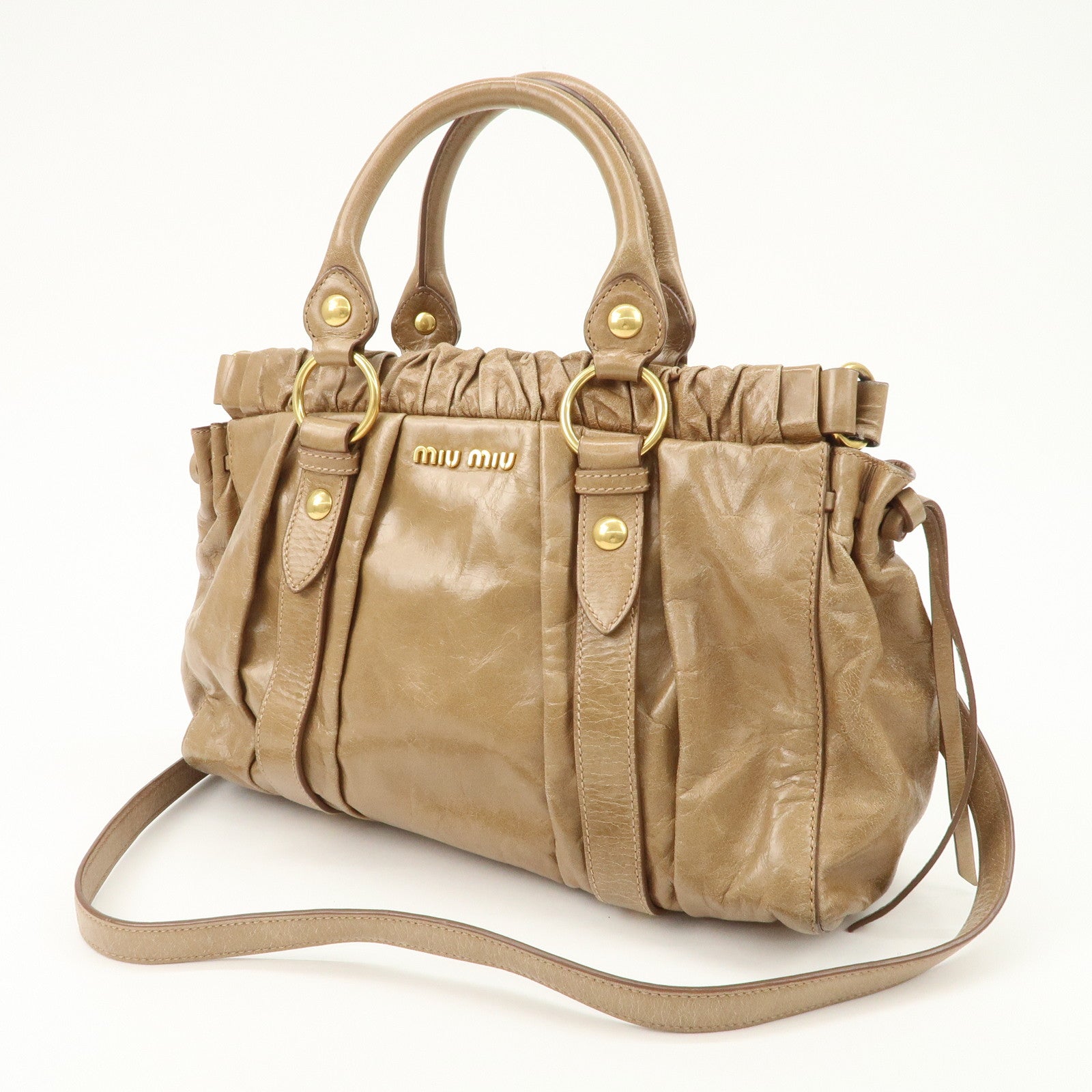 MIU MIU Leather 2Way Bag Hand Bag Shoulder Bag Brown RN0647