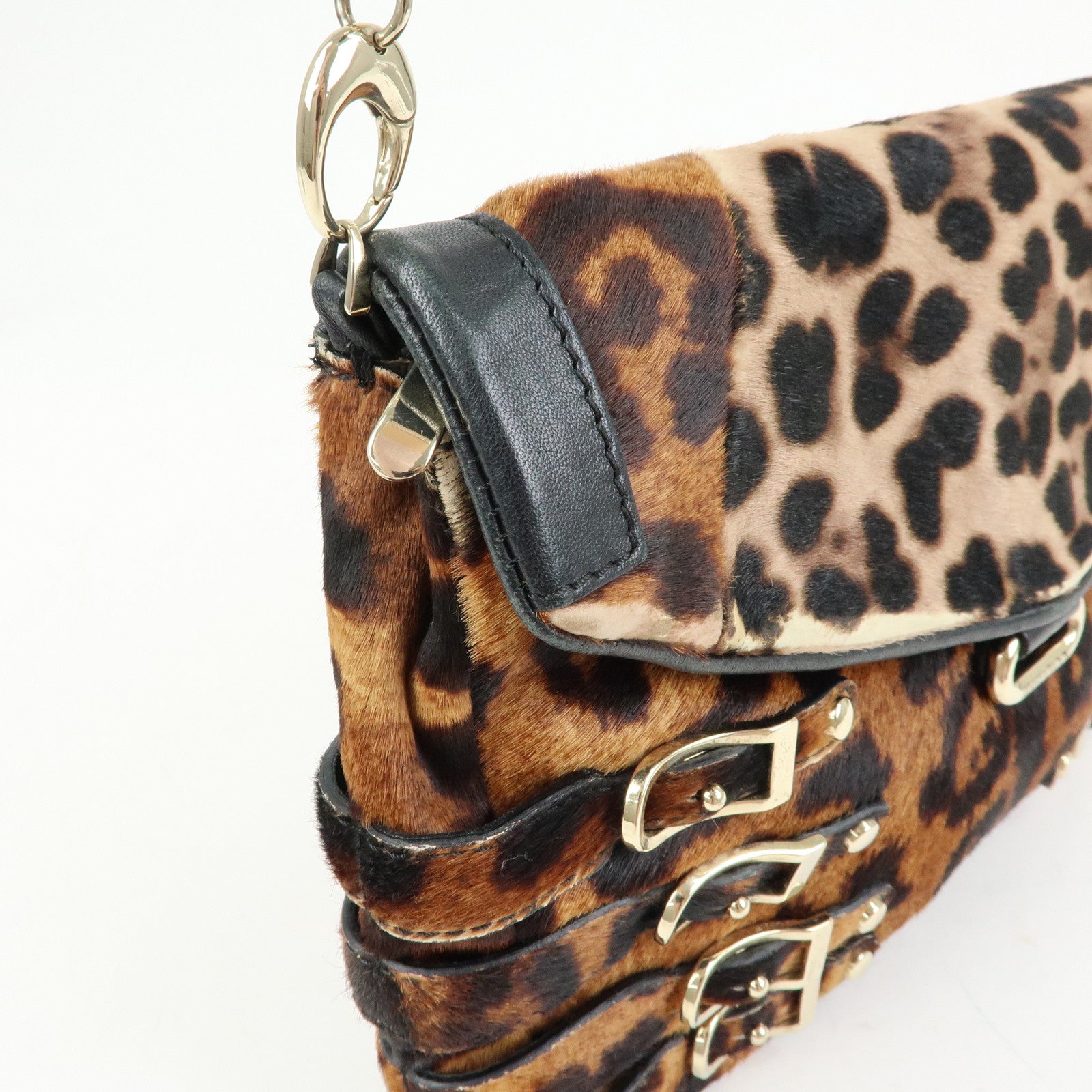 JIMMY CHOO Unborn Calf Leather Chain Shoulder Bag Clutch Bag Brown