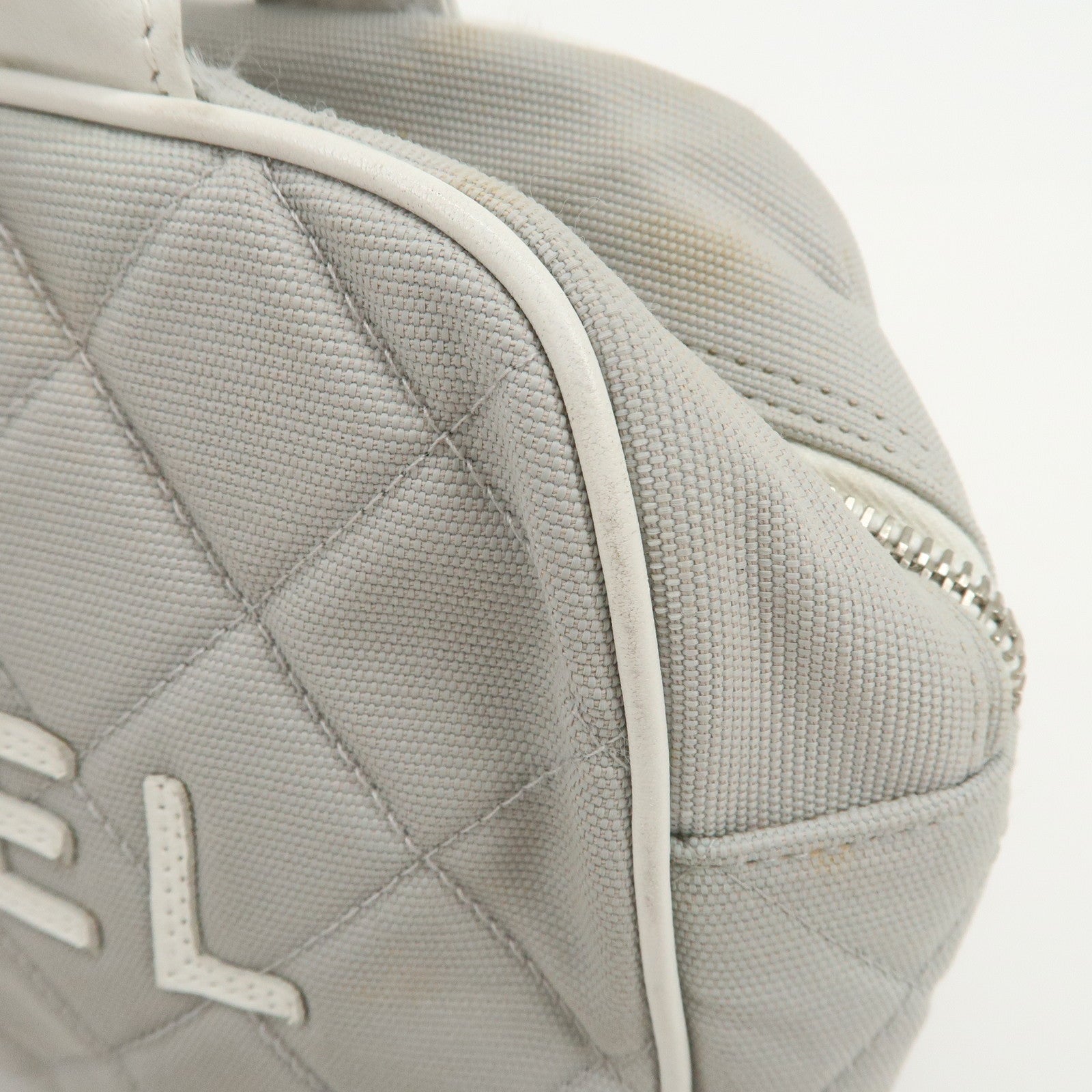 CHANEL Sport Line Canvas Leather Boston Bag Hand Bag Gray White