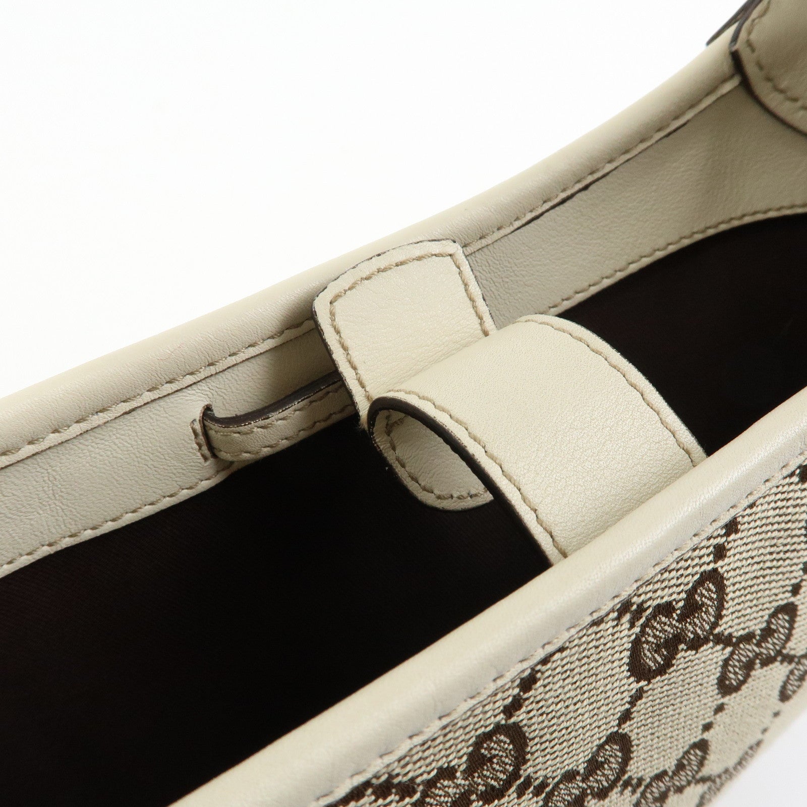 GUCCI GG Monogram Canvas Leather Shoulder Bag Beige White 145778