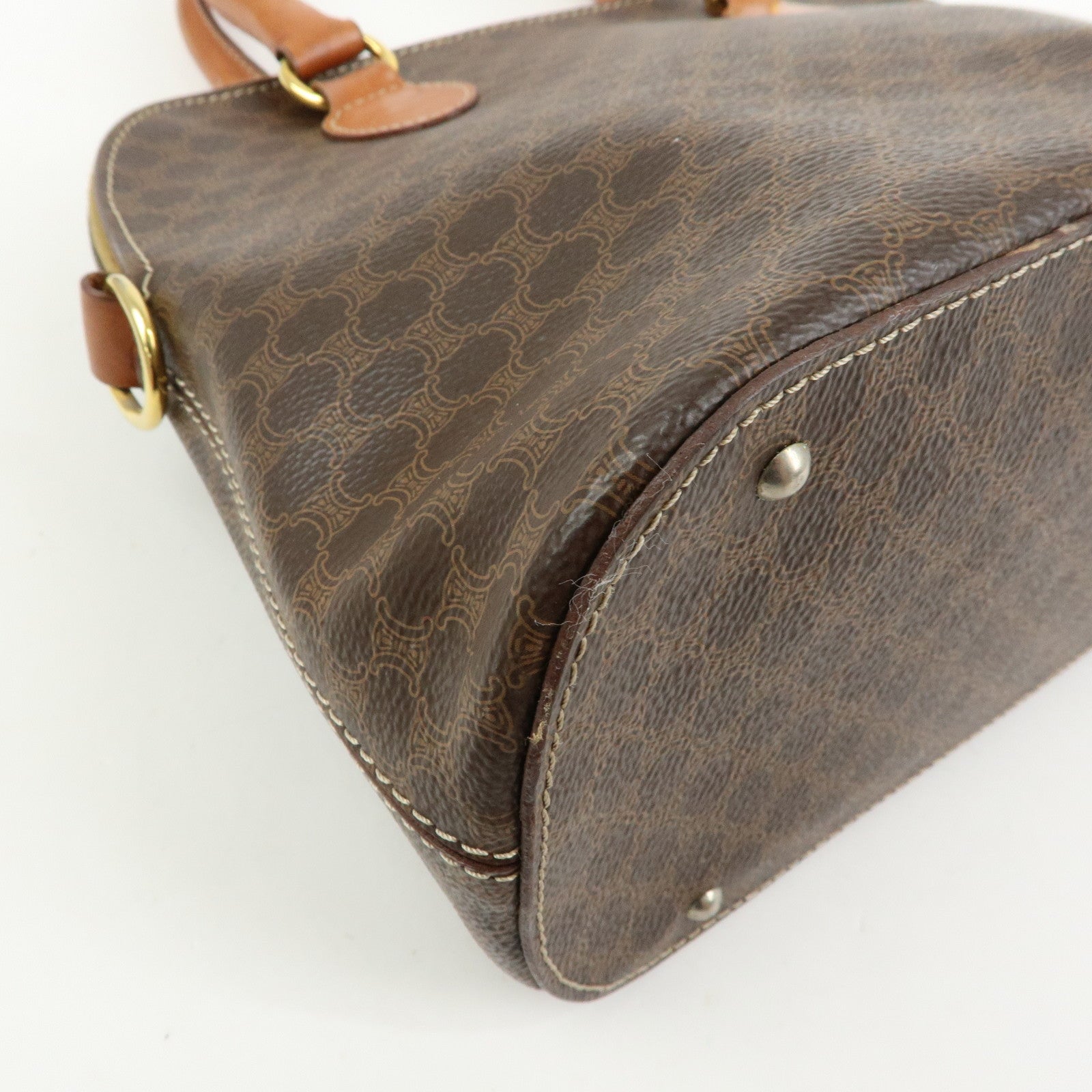 CELINE Macadam Leather 2WAY Bag Hand Bag Shoulder Bag Brown