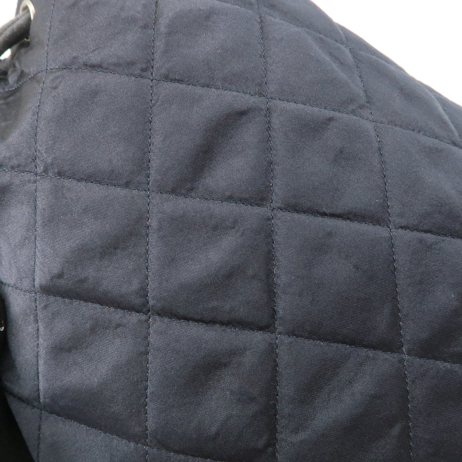 CHANEL Matelasse Satin Suede Drawstring Back Pack Black Used
