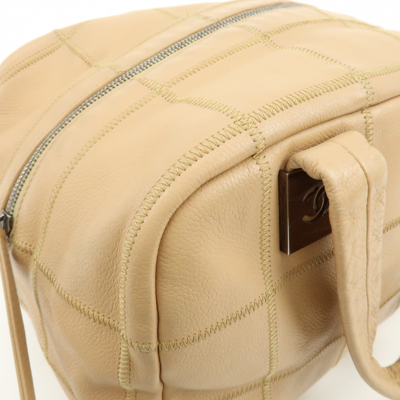 CHANEL Chocolate Bar COCO Mark Caviarskin Hand Bag Beige