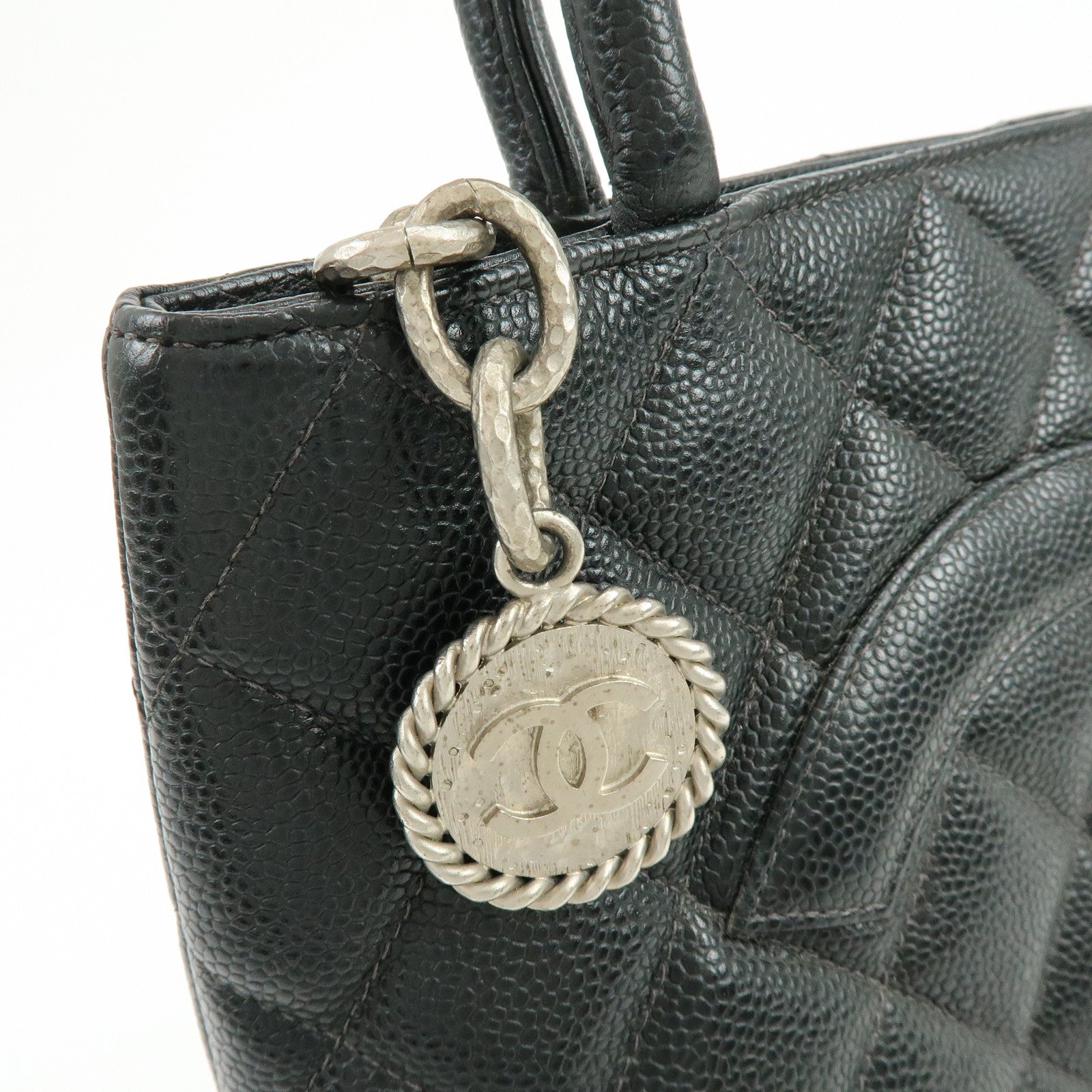 CHANEL Matelasse COCO Mark Medallion Tote Bag Hand Bag Black A01804
