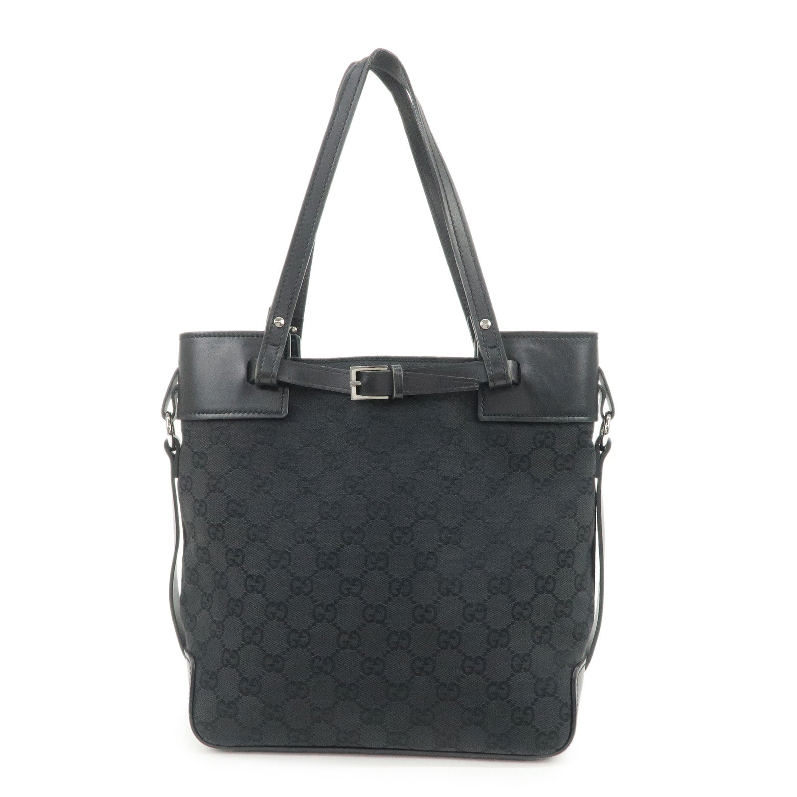 GUCCI GG Canvas Leather Tote Bag Hand Bag Shoulder Bag Black 107757