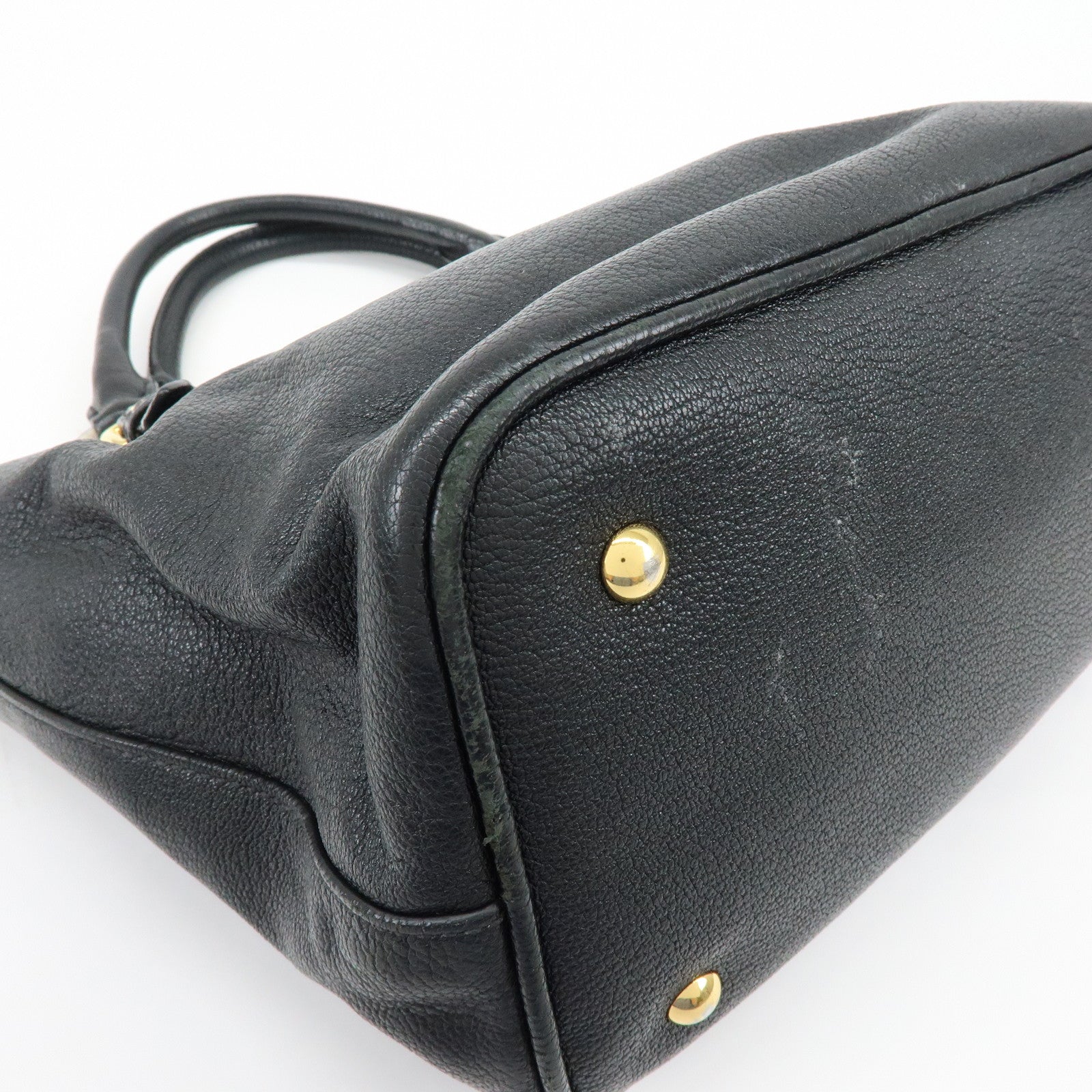 MIU MIU Logo Madras Leather Hand Bag Tote Bag Black