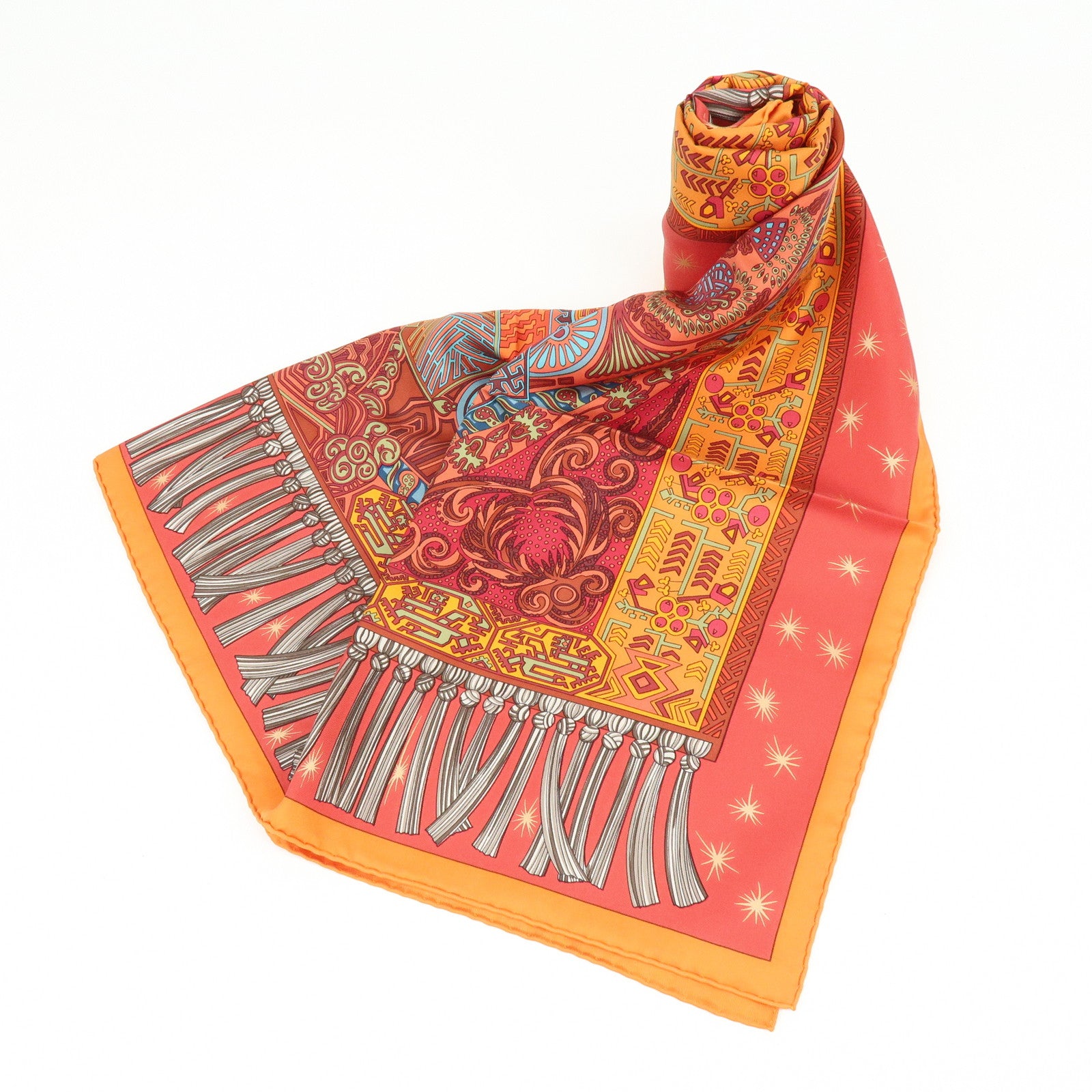 HERMES Carre 90 Silk 100% Scarf SUR UN TAPIS VOLANT Orange Red Blue