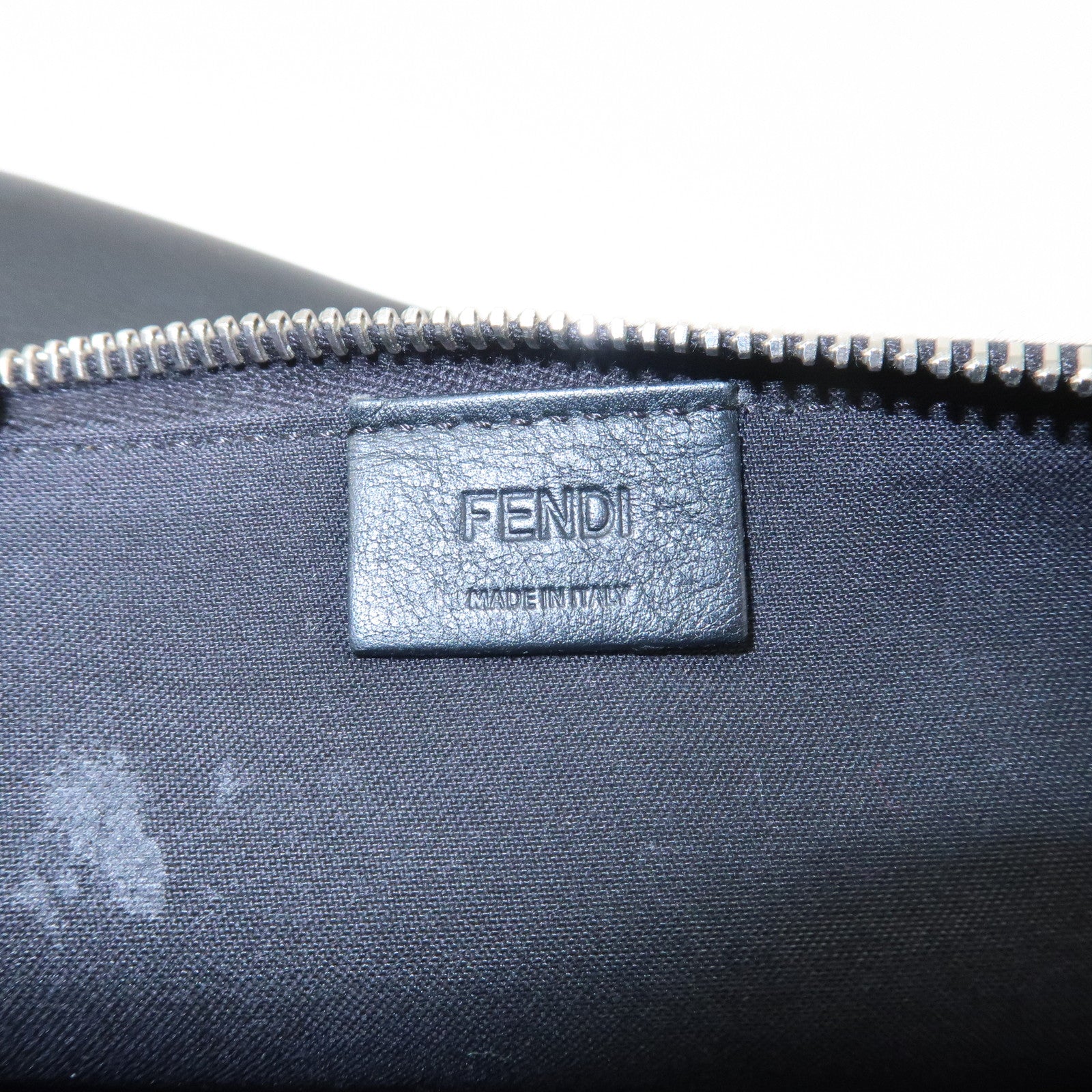 FENDI Leather Wool Apple Motif Clutch Bag Pouch Black 8M0363