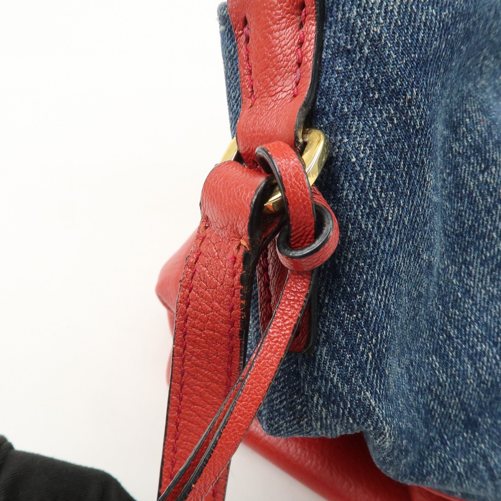 MIU MIU Madras Leather Denim 2Way Bag Shoulder Bag Red RR1951 Used