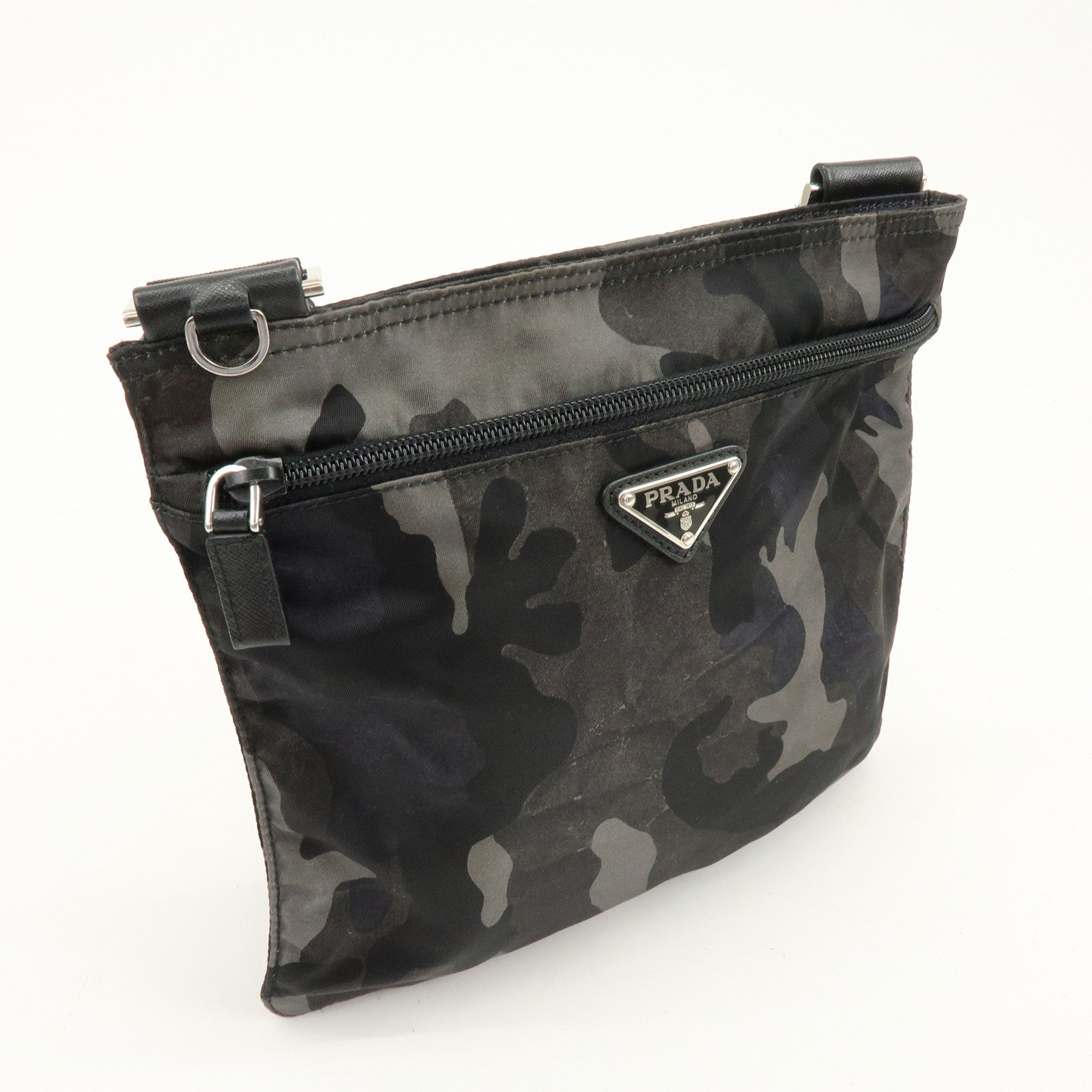 PRADA Triangle Logo Nylon Shoulder Crossbody Bag Camouflage Black