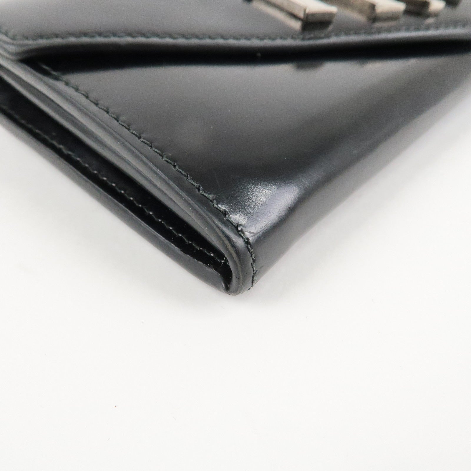 PRADA Leather Bi-Fold Long Wallet Black Silver Hardware 1MH037 Used