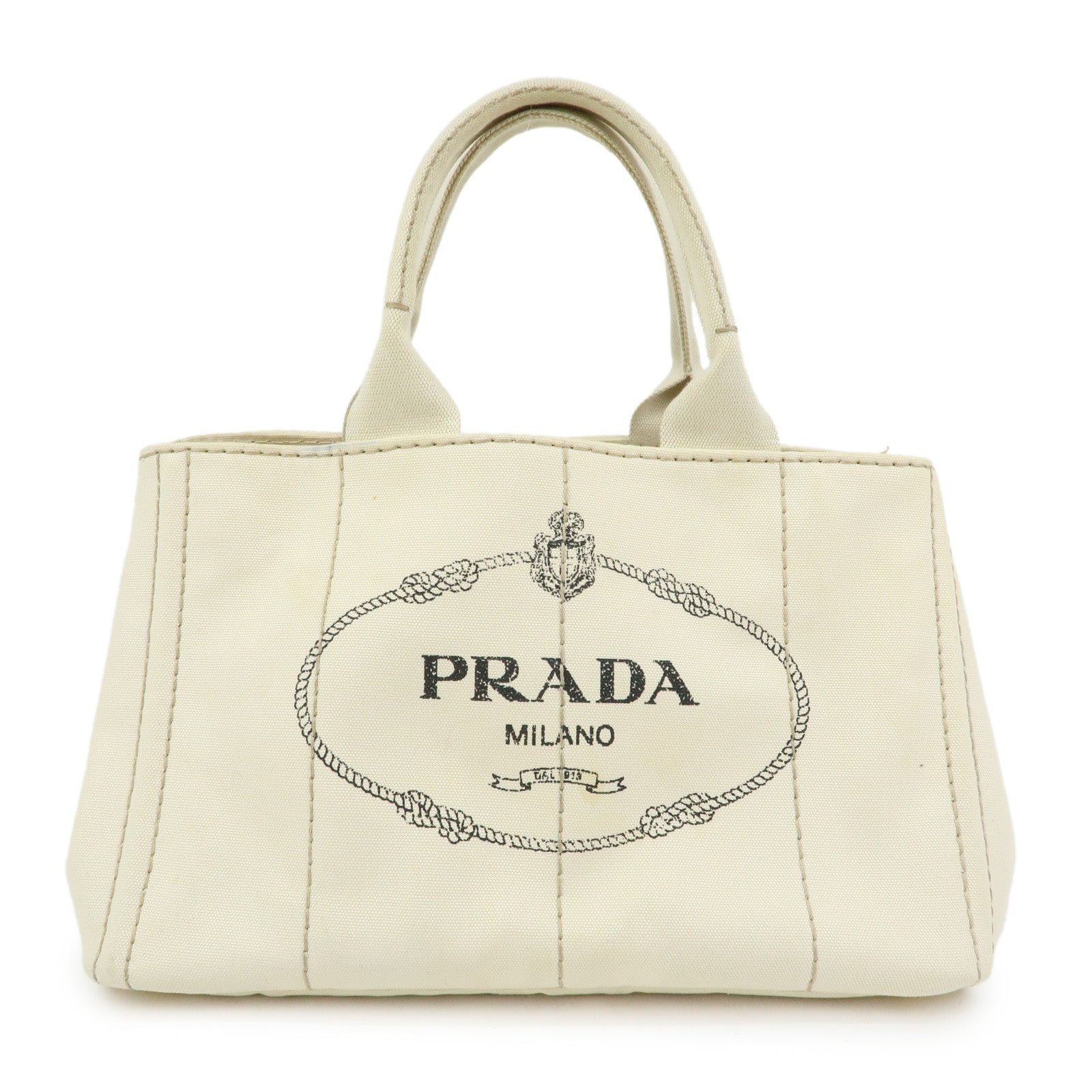 PRADA Canapa Canvas 2Way Bag Tote Bag Hand Bag White BN1877