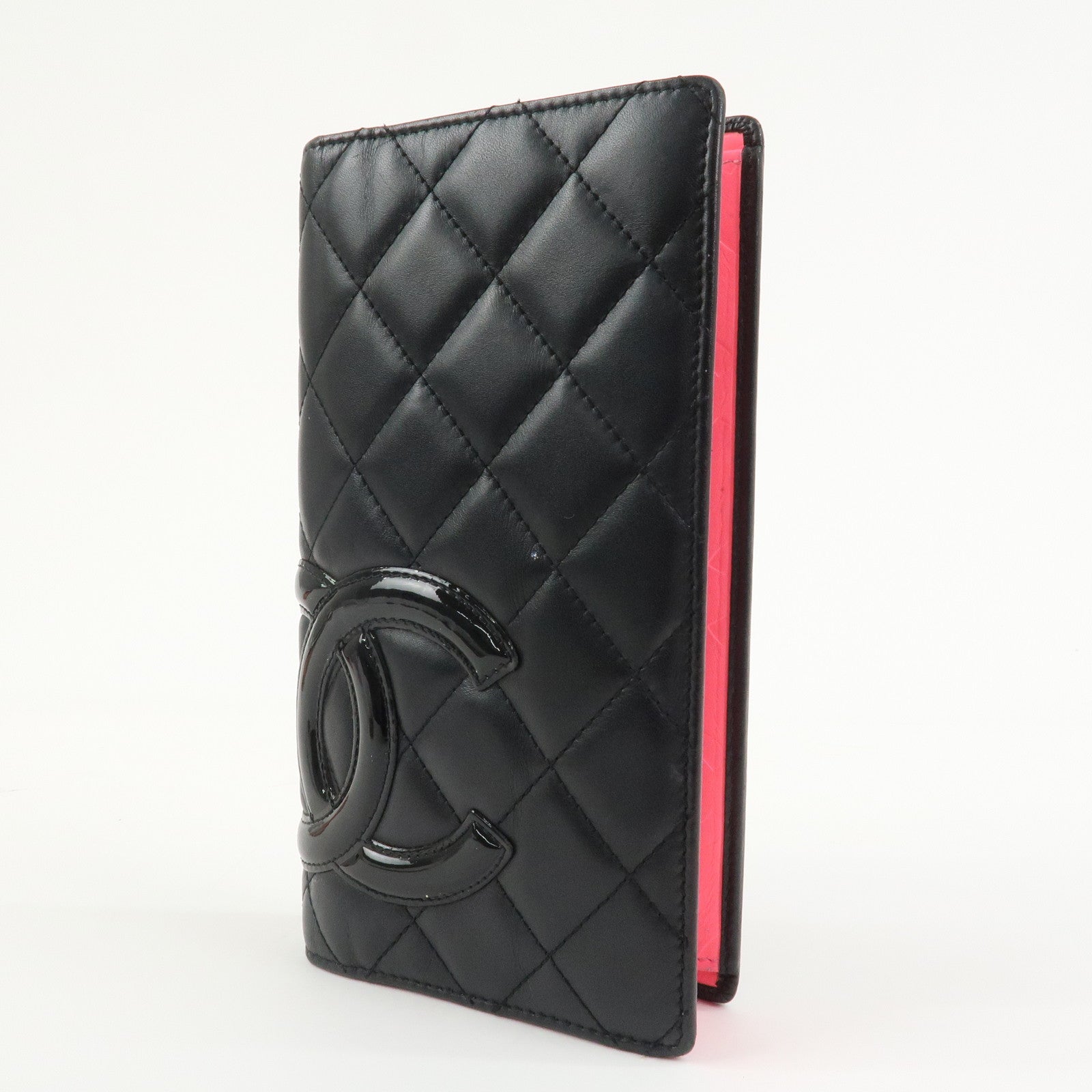CHANEL Cambon Line Lamb Skin Bi-fold Long Wallet Black A26717