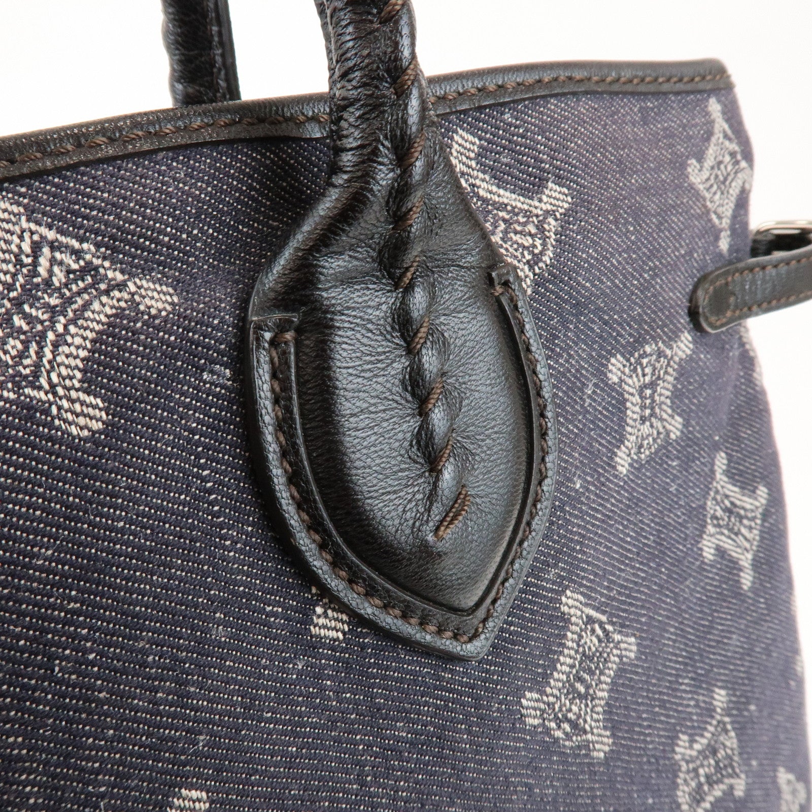 CELINE Macadam Logo Canvas Leather Shoulder Bag Hand Bag Navy