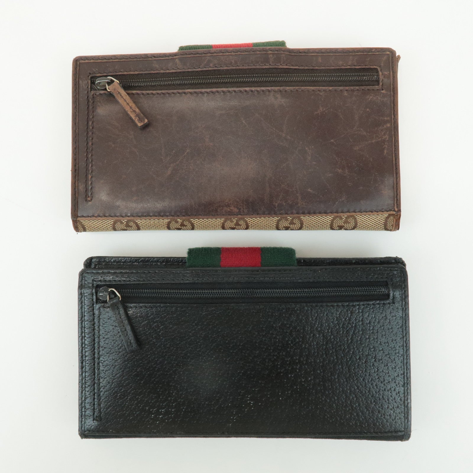 GUCCI Sherry Set of 2 GG Canvas Leather Wallet Brown Black 181672 Used