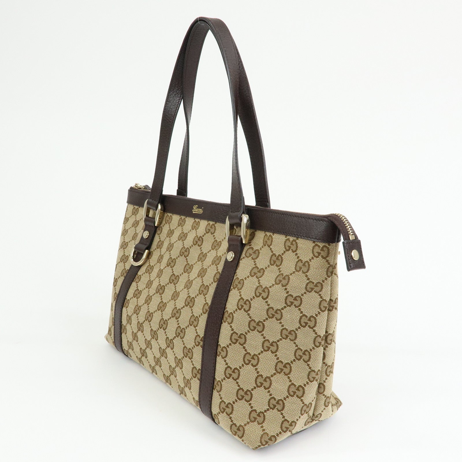 GUCCI Abbey GG Canvas Leather Tote Bag Hand Bag Beige Brown 141470