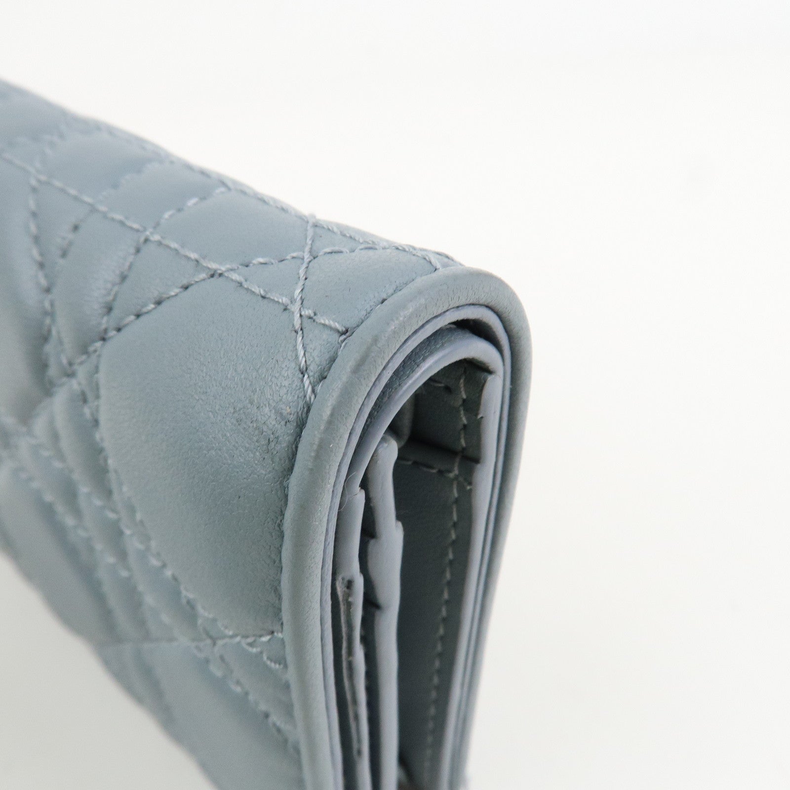 Christian Dior Cannage Leather Gardenia Wallet Gold Charm Blue Used