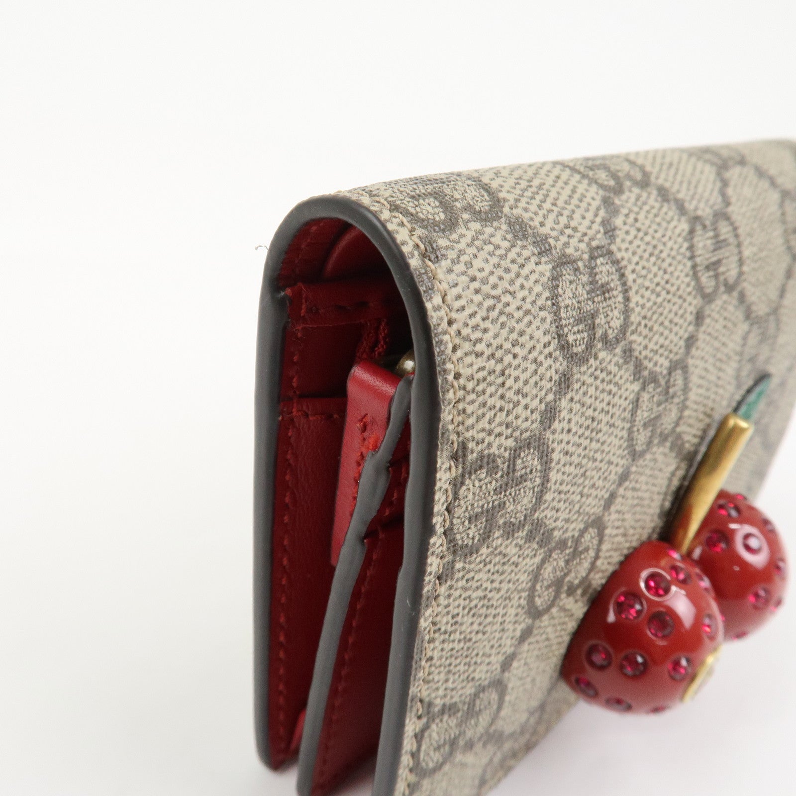 GUCCI Interlocking G GG Supreme Cherry Compact Wallet Beige 476050