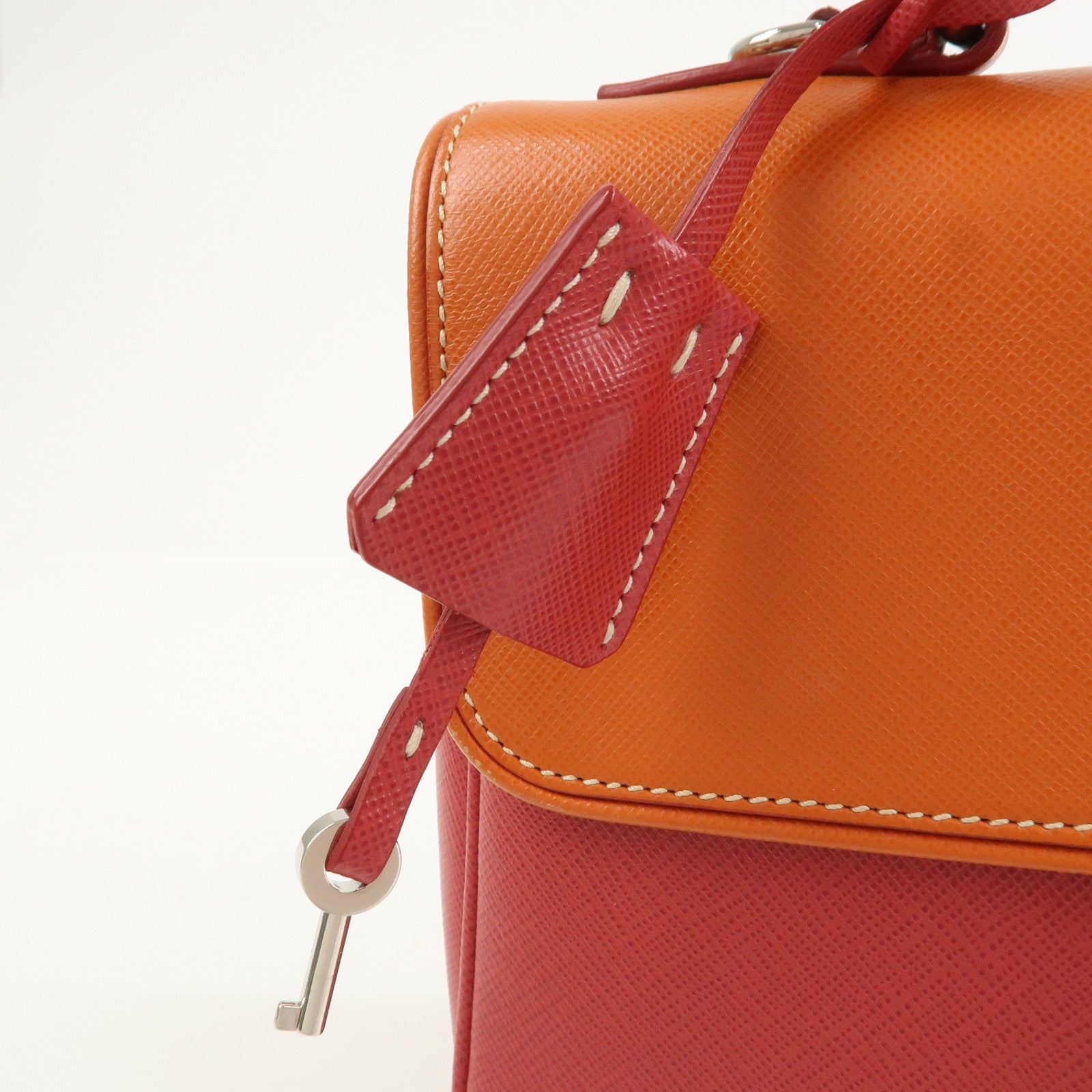 PRADA Saffiano Leather 2 Way Bag Tote Bag Shoulder Bag Orange Red
