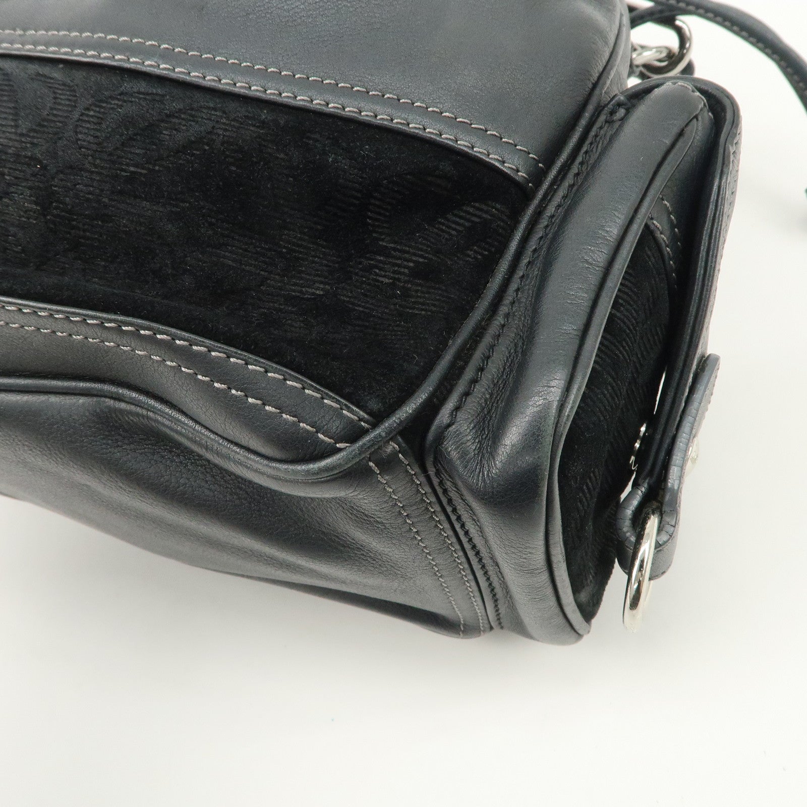 LOEWE Anagram Leather Suede Shoulder Bag Black Silver Used