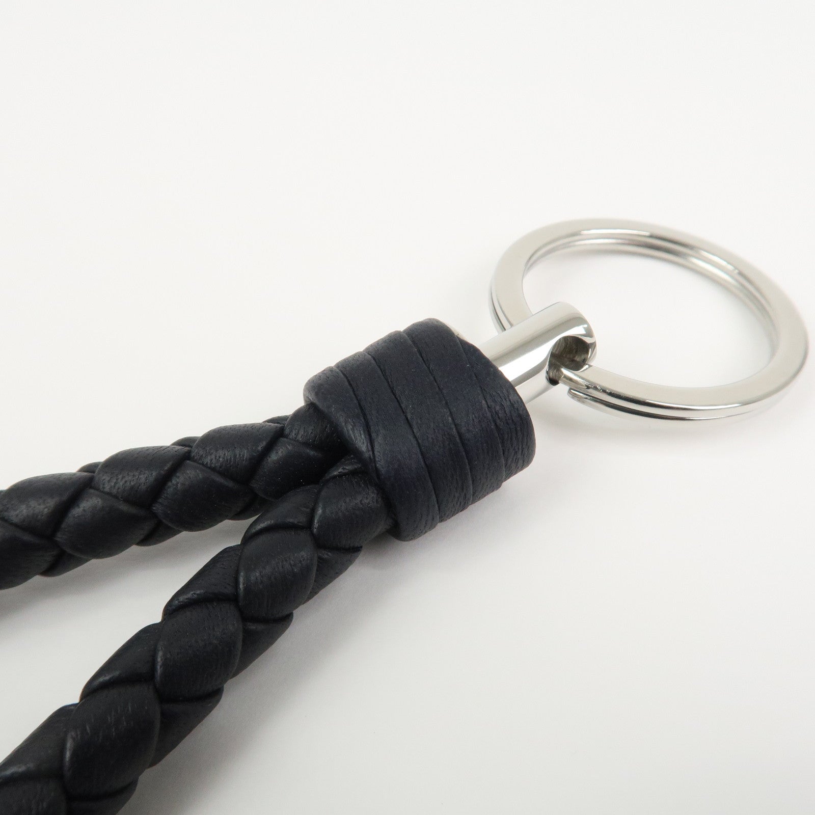BOTTEGA VENETA Intrecciato Leather Metal Key Holder Bag Charm Black