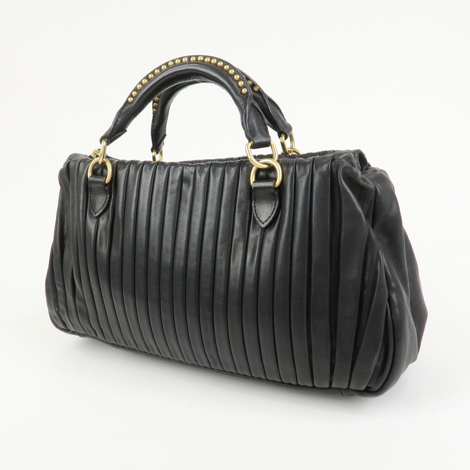 MIU MIU Leather 2Way Bag Hand Bag Shoulder Bag Black