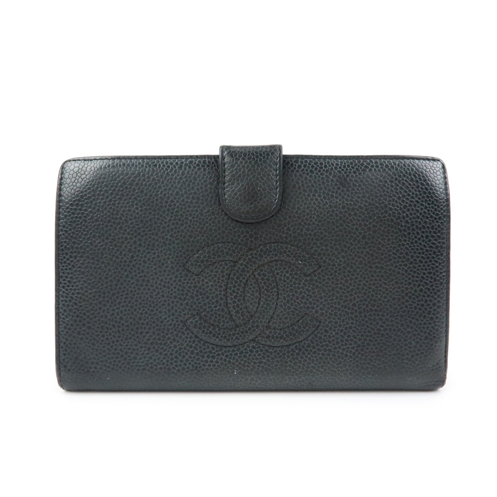 CHANEL COCO Mark Caviarskin Bi-Fold Long Wallet Black A13498