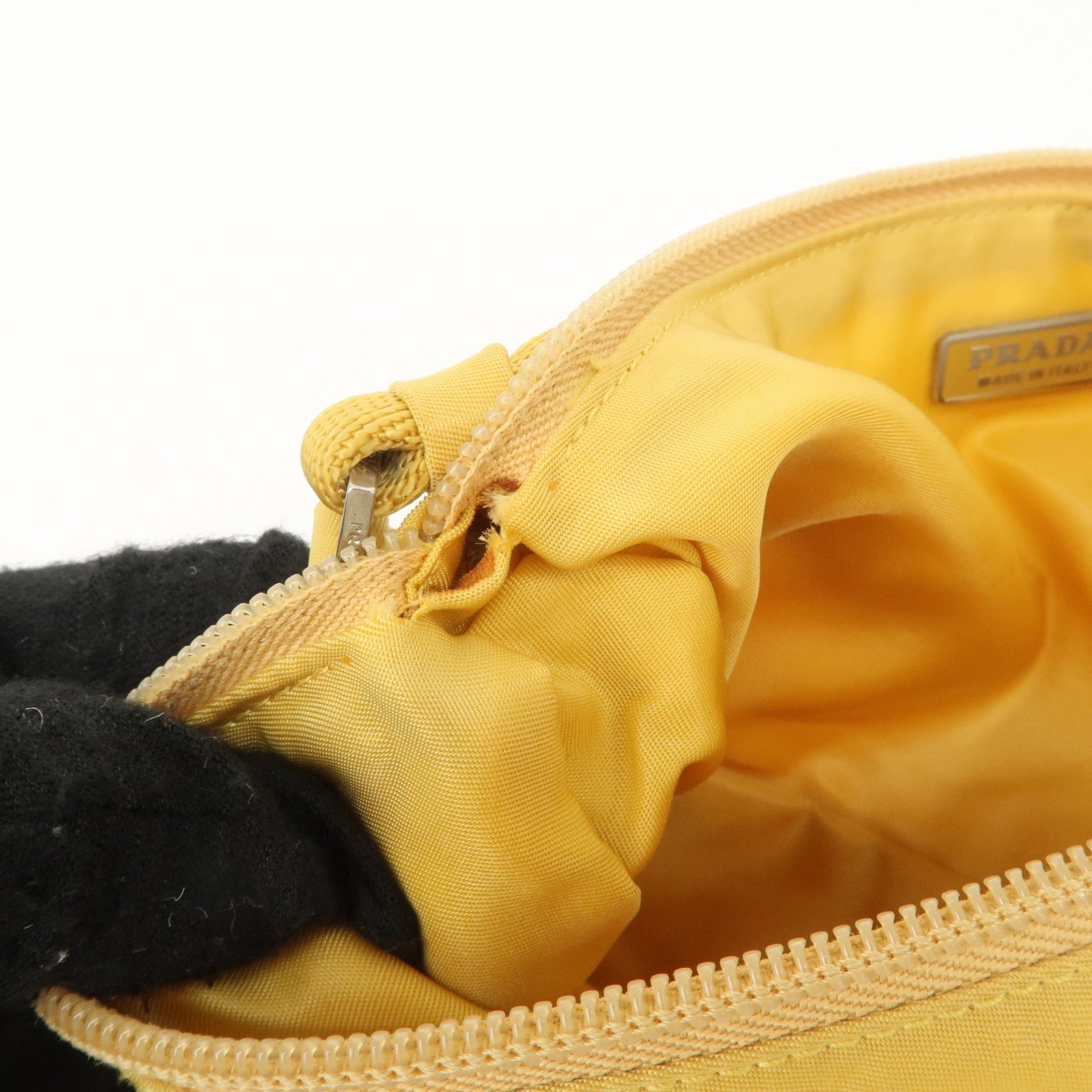 PRADA Triangle Logo Nylon Pouch Shoulder Bag Hand Bag Yellow Used