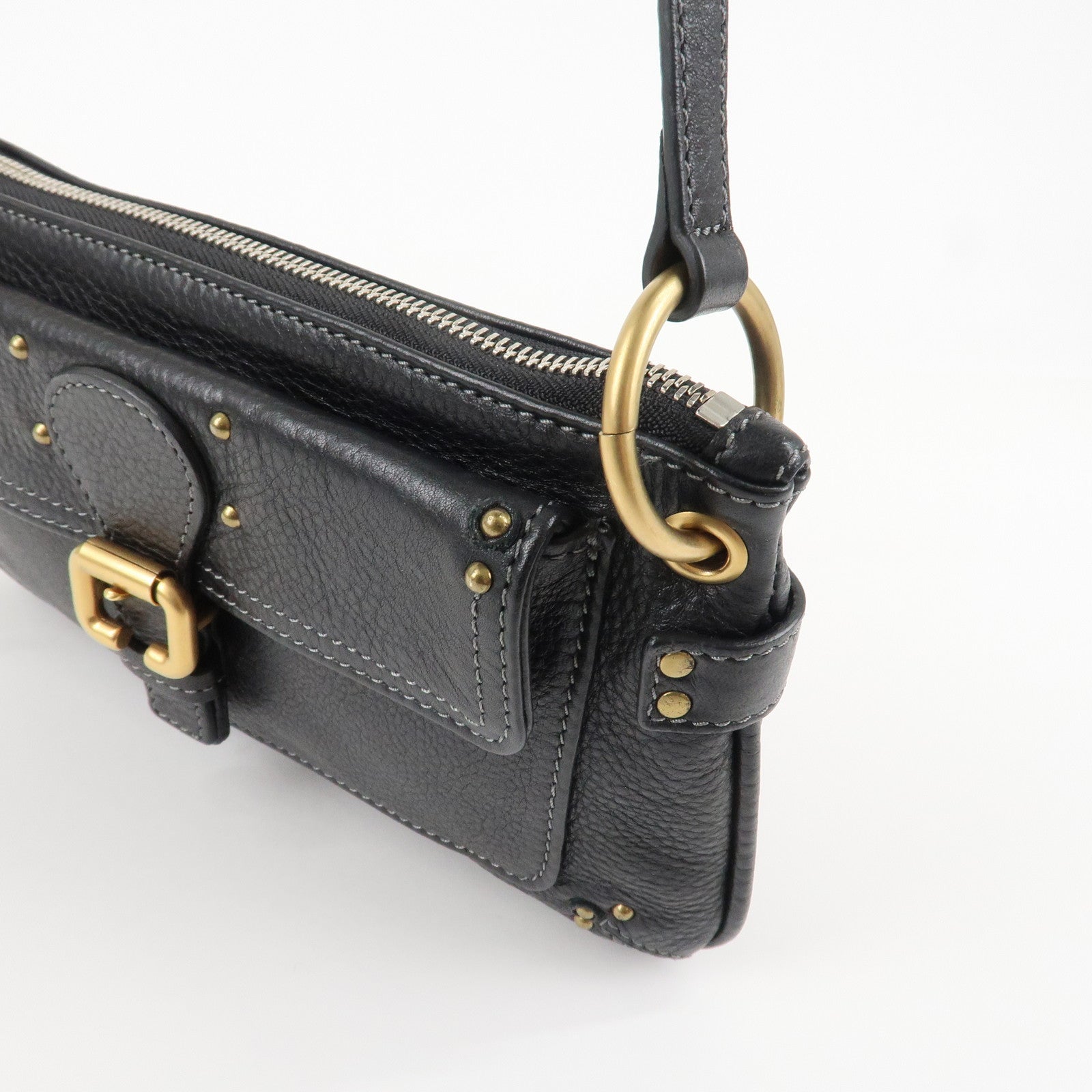 Chloe Paddington Leather Shoulder Bag Hand Bag Black Gold HDW Used