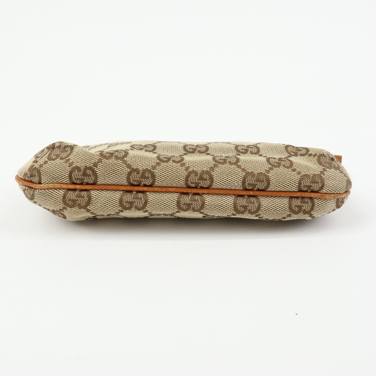 GUCCI Sherry GG Canvas Leather Pouch Hand Bag Beige Camel 152507