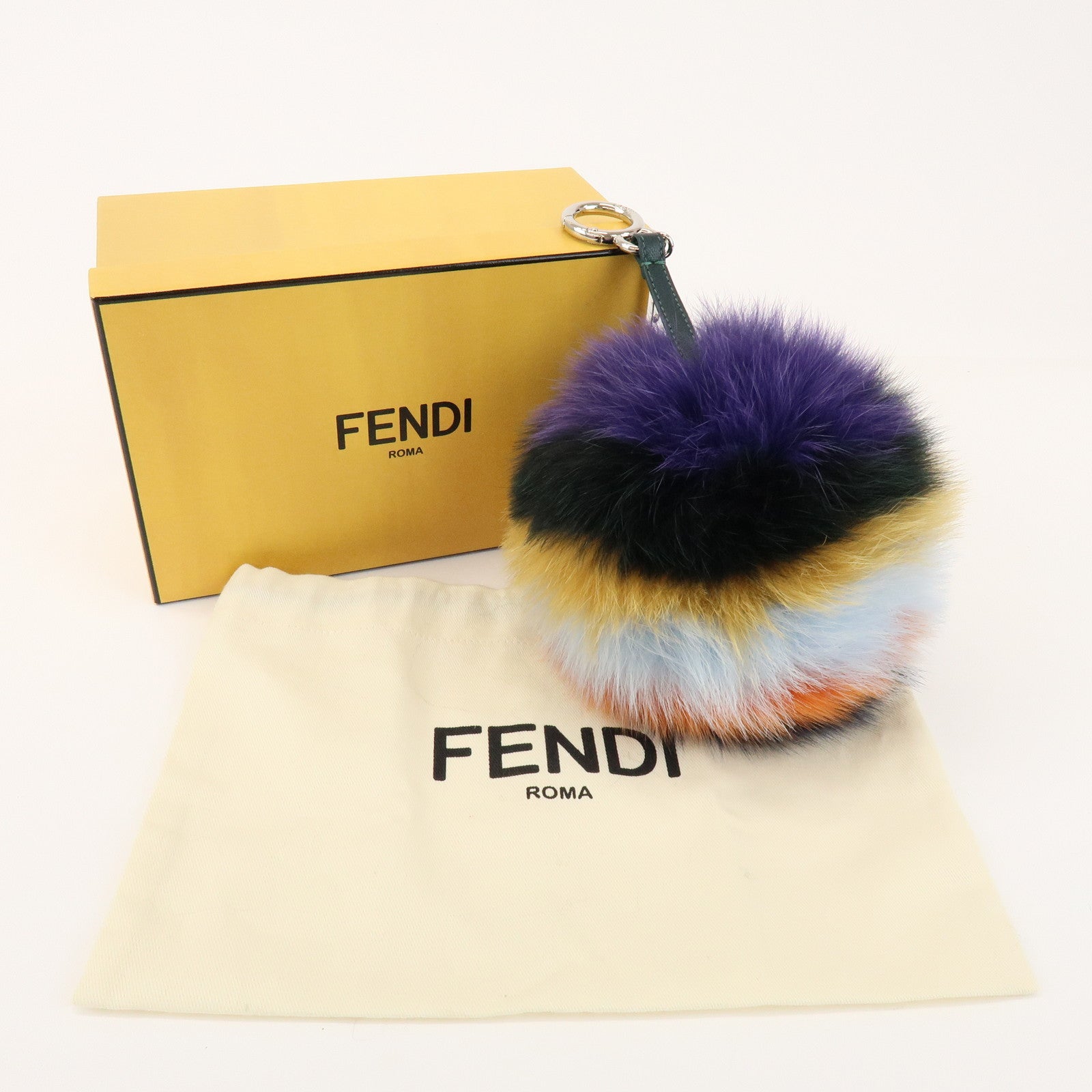 FENDI Pom Pom Fur Charm Key Chain Bag Charm Multicolor 7AR259