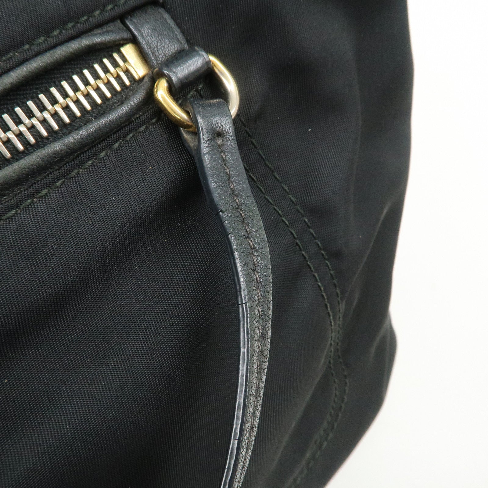 PRADA Triangle Logo Leather Nylon Shoulder Bag Black