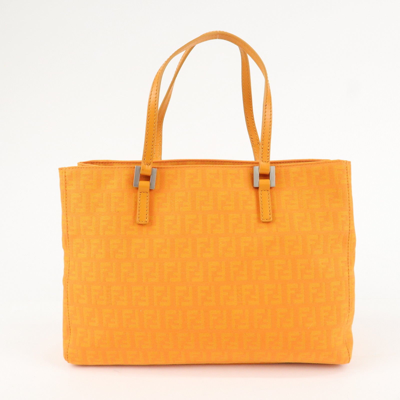 FENDI Zucchino Canvas Leather Hand Bag Tote Bag Orange 8BH072 Used