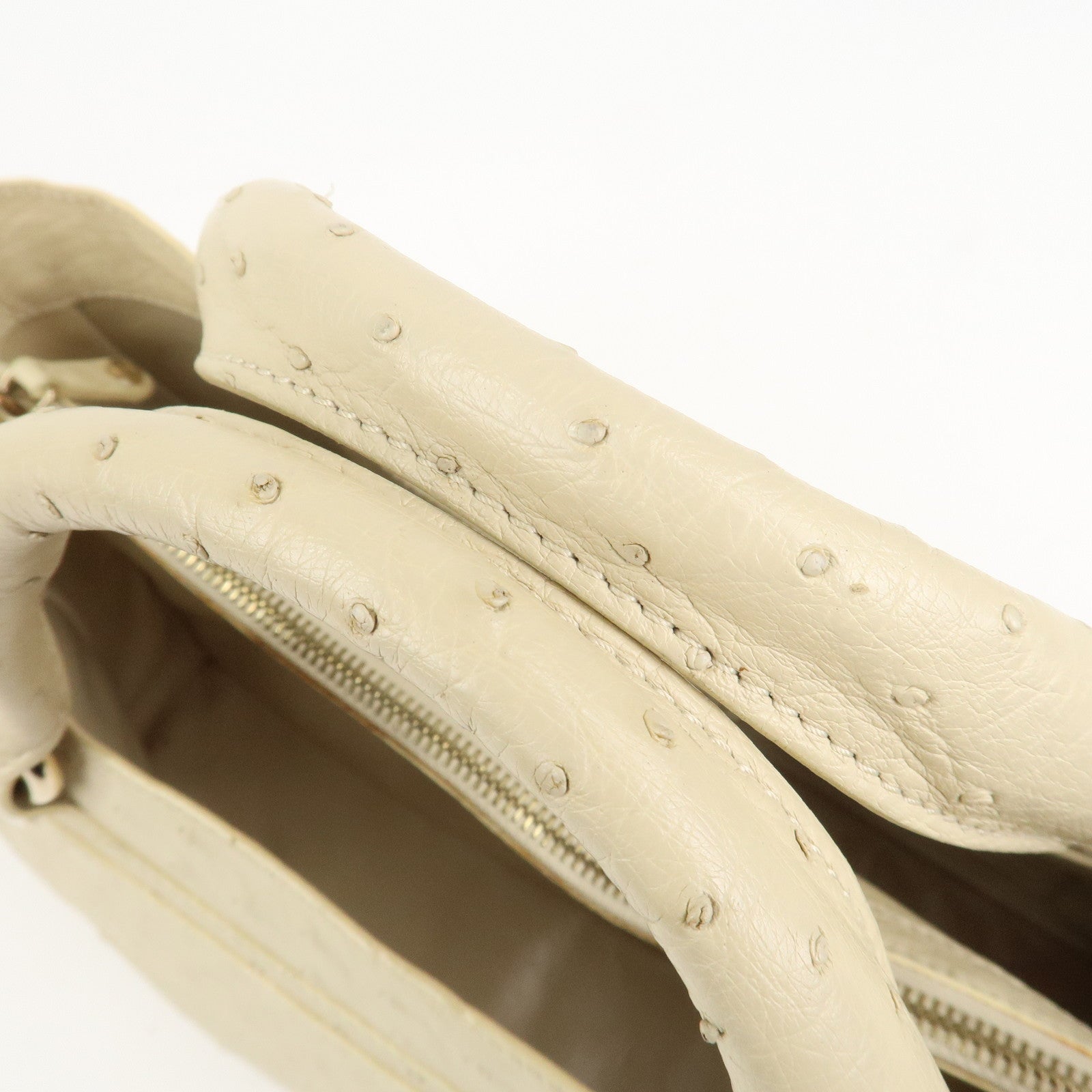 CELINE Ostrich Leather Boogie Bag Hand Bag Tote Bag Ivory