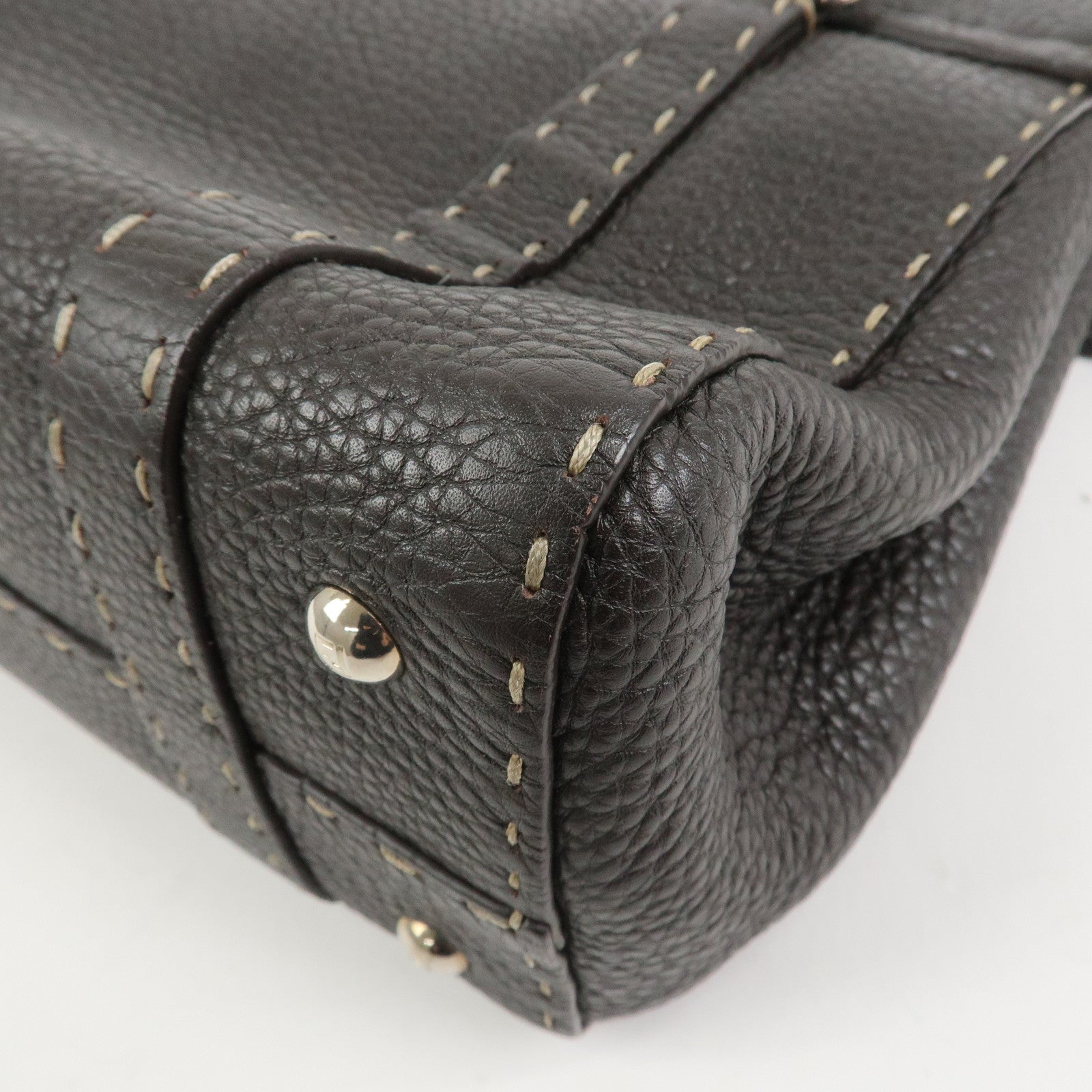 FENDI Selleria Leather Hand Bag Shoulder Bag Brown 8BR656