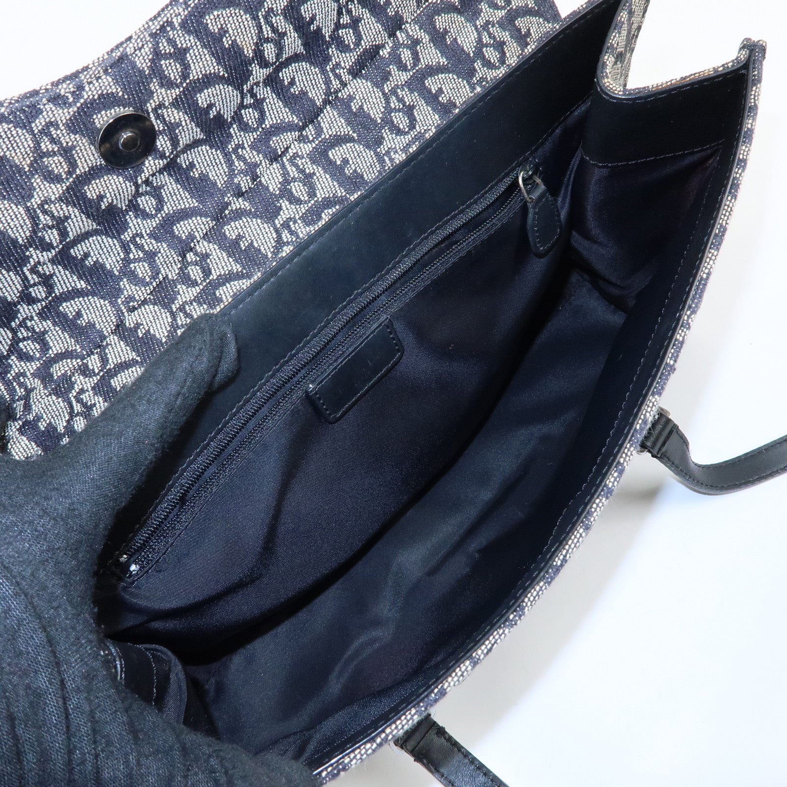 Christian Dior Trotter Saddle Jacquard Leather Shoulder Bag Black