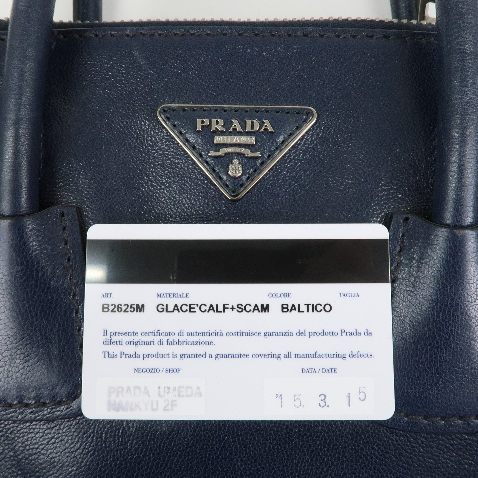 PRADA Triangle Logo Leather 2Way Bag Tote Bag Hand Bag Navy B2625M
