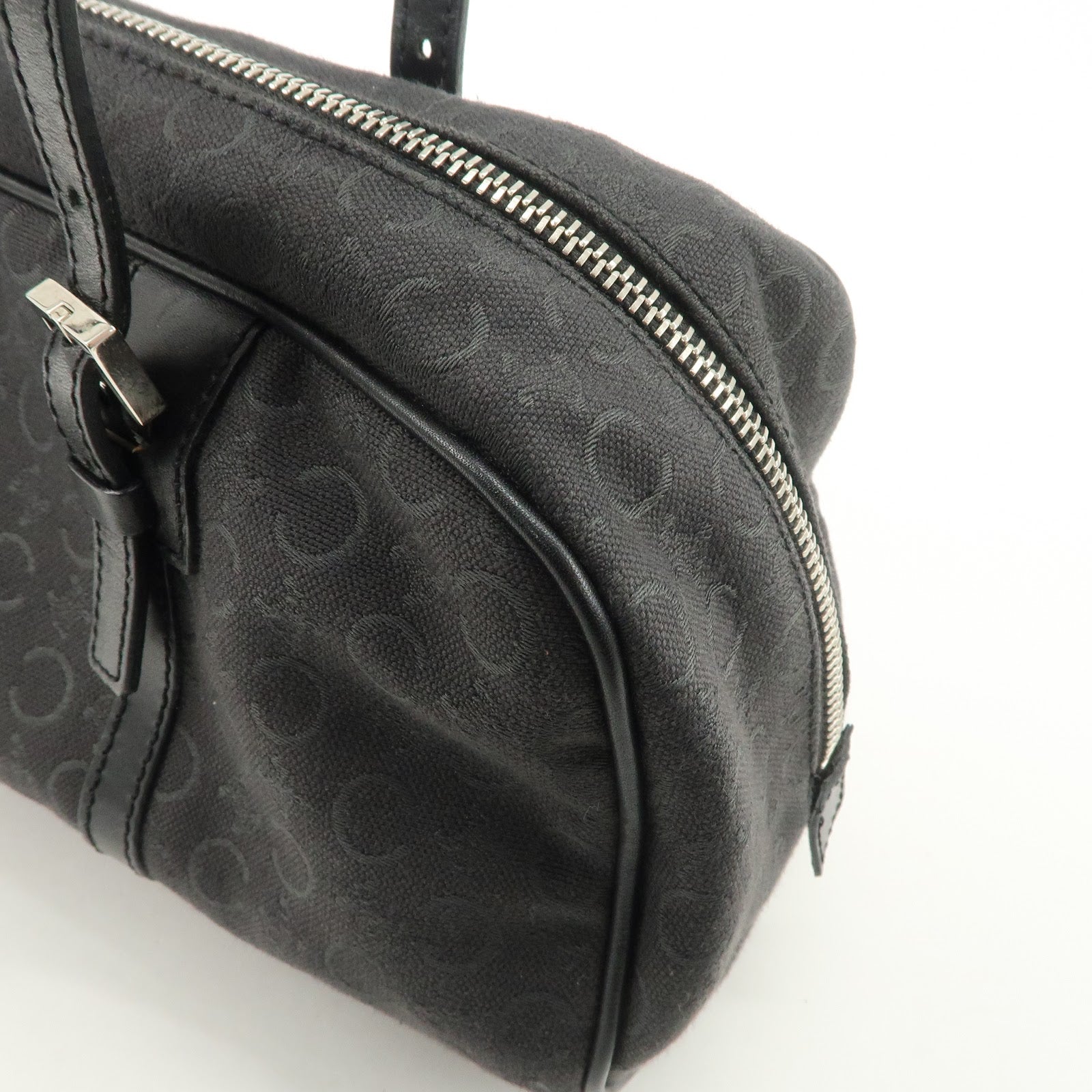 CELINE C Macadam Canvas Leather Mini Boston Bag Black