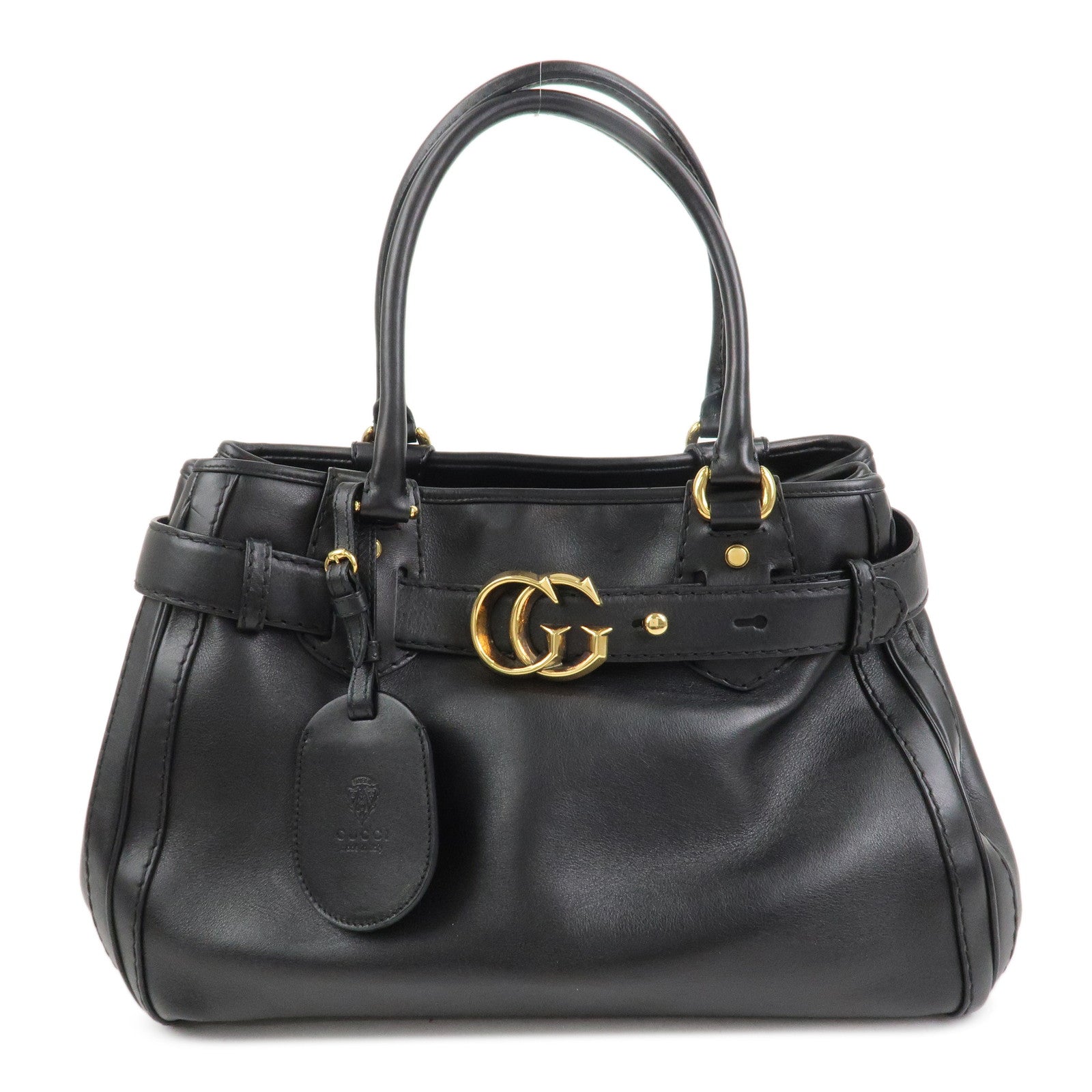 GUCCI GG Running Calf Leather Tote Bag Hand Bag Black 247183