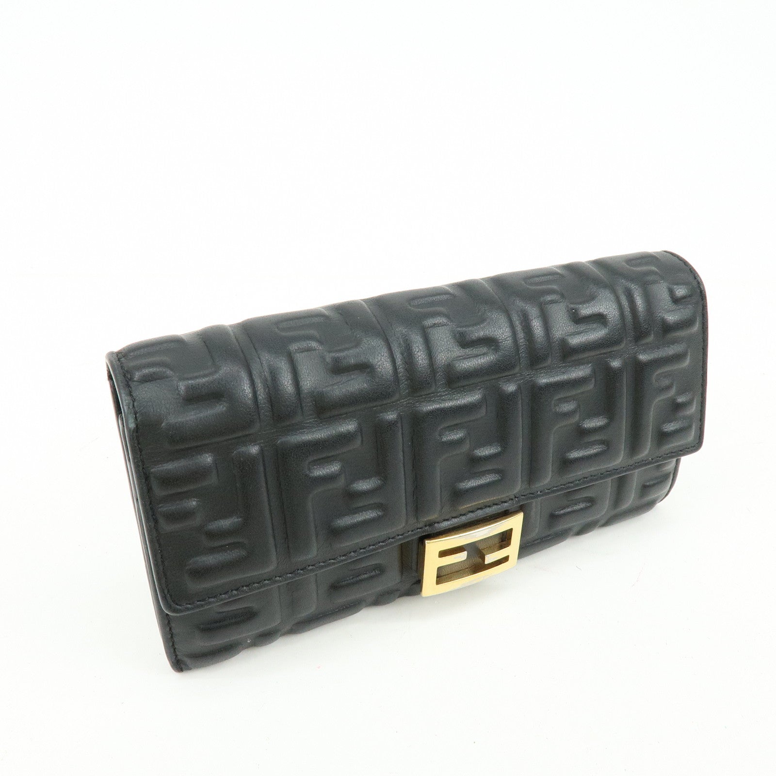 FENDI Zucca Leather Continental Long Wallet Black 8M0251