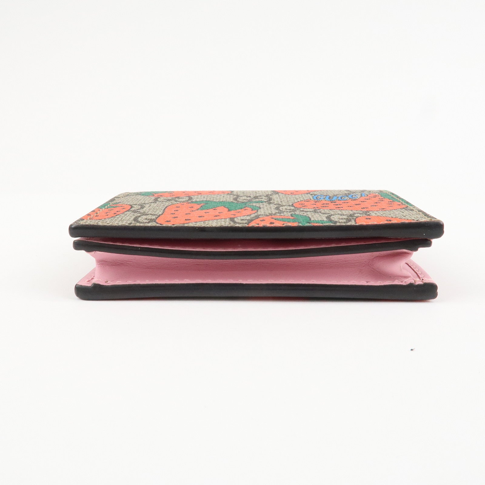 GUCCI GG Supreme Leather Strawberry Print Bi-fold Wallet 573839 Used