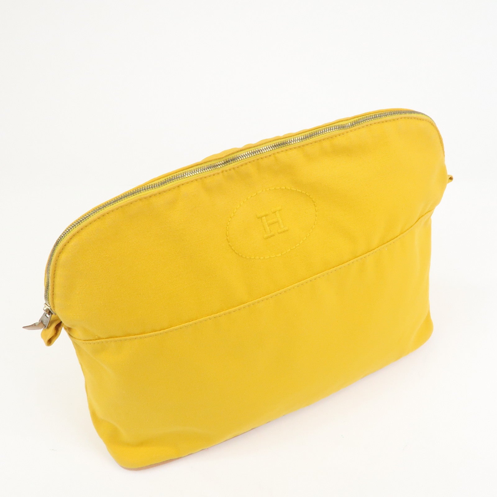 HERMES Bolide Pouch GM Canvas Leather Cosmetic Pouch Yellow