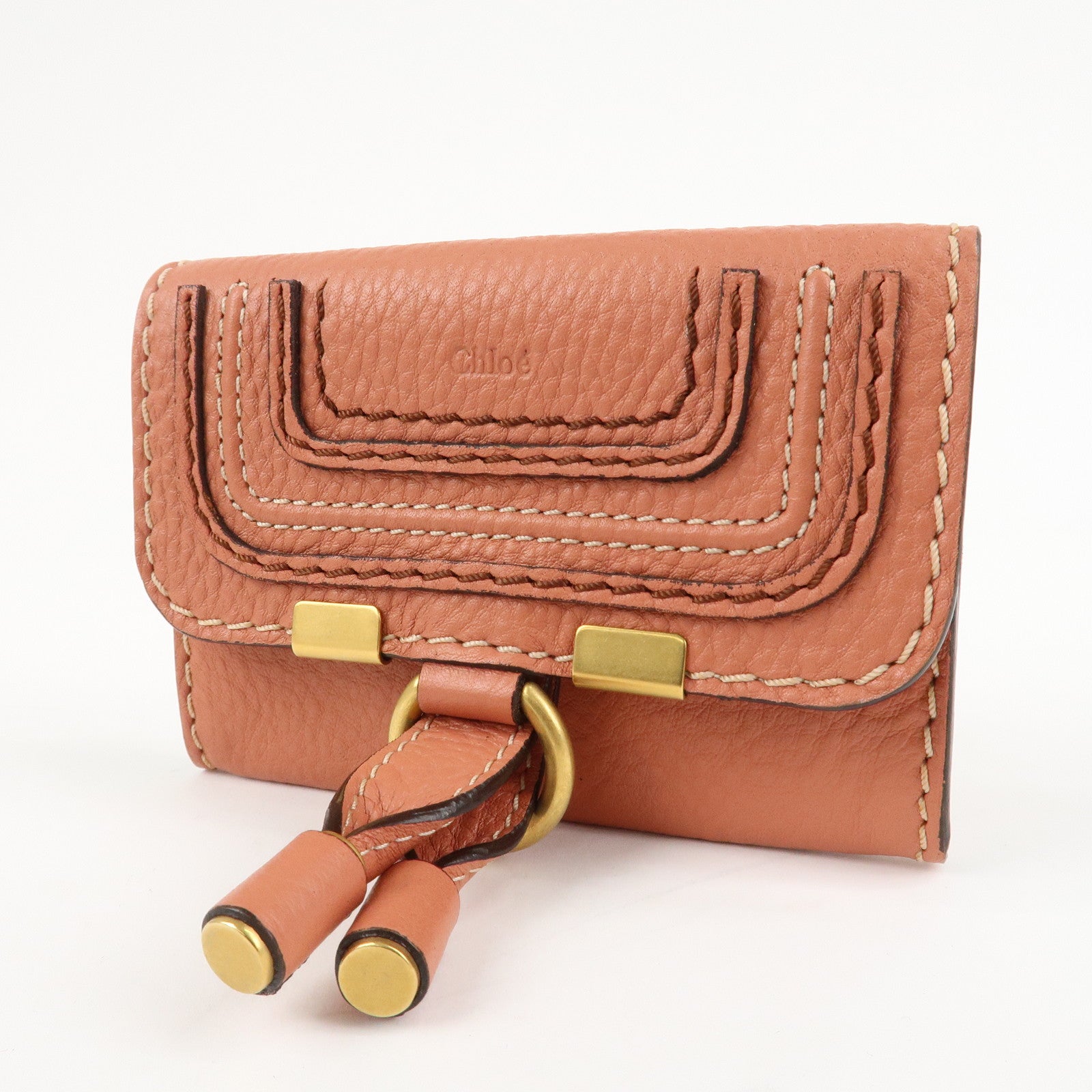 Chloe Leather Marcy Bi-fold Coin Case Card Case Orange Gold Hardware Used