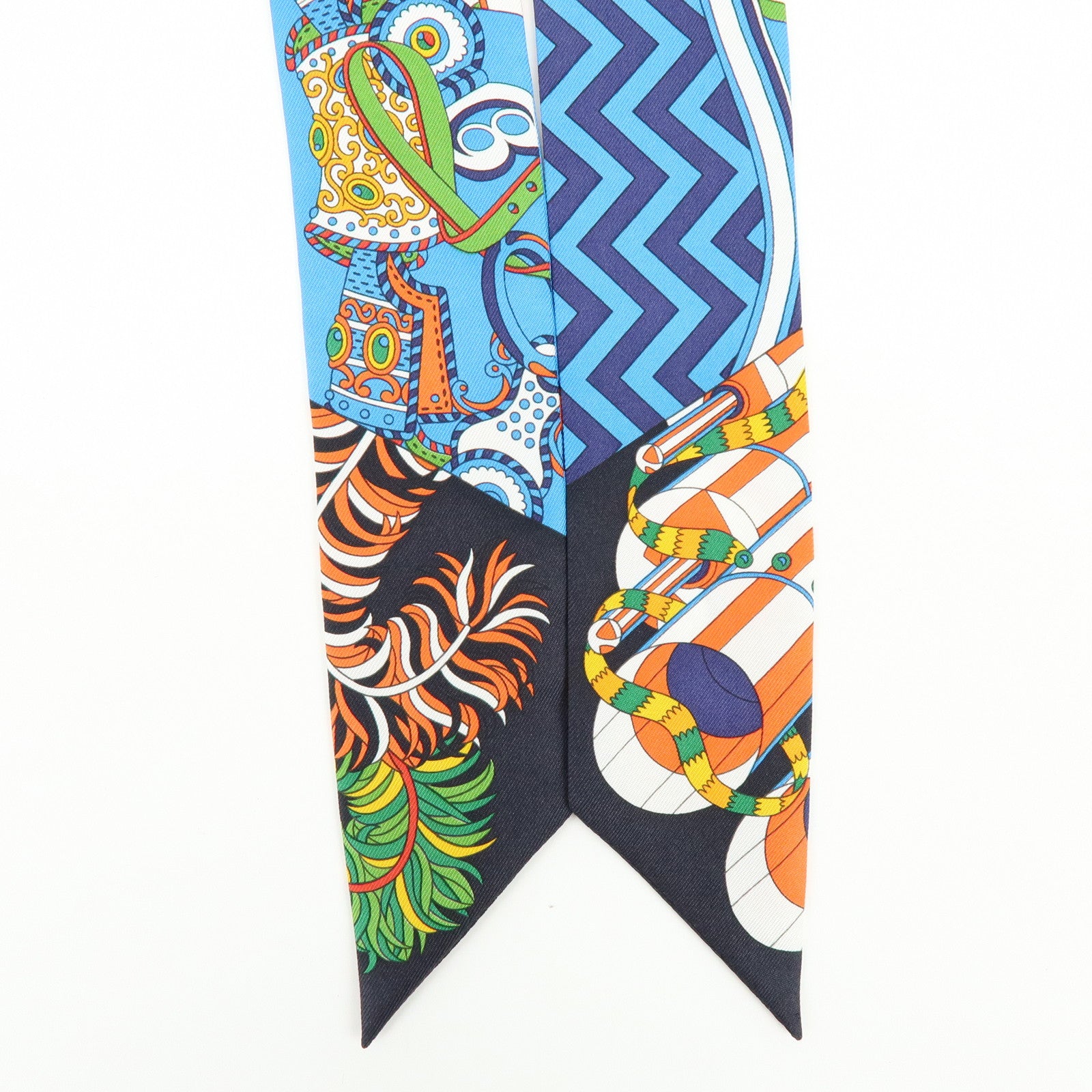 HERMES Twilly Silk 100% Scarf De l'Ombrelle aux Duels Vieux Blue