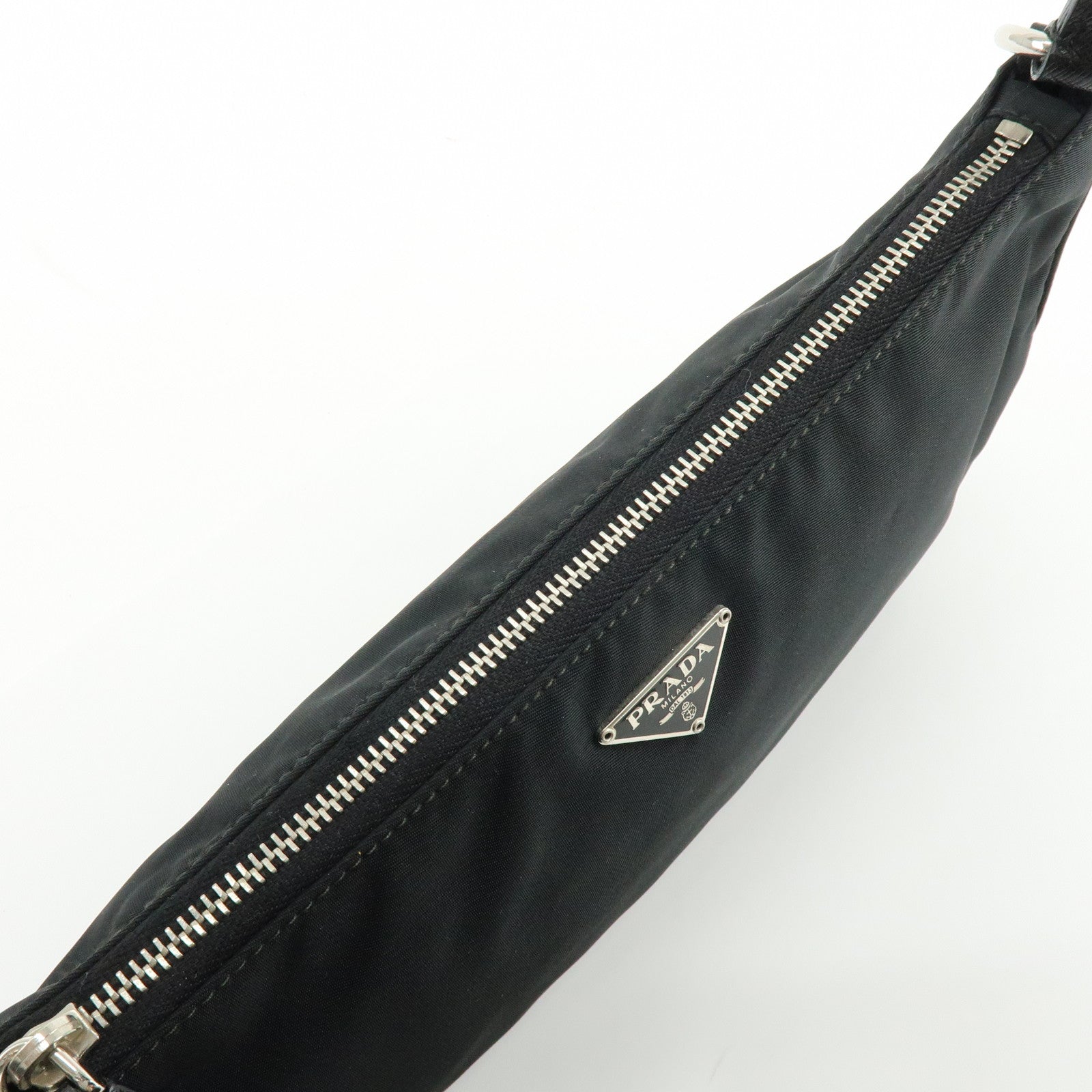 PRADA Triangle Logo Leather Shoulder Bag Hand Bag Black