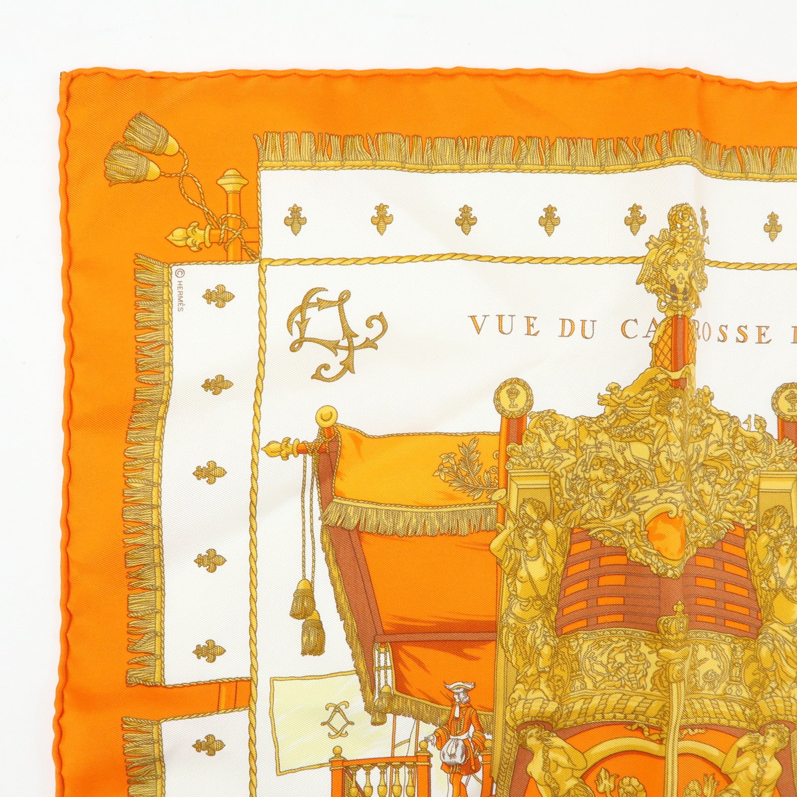 HERMES Carre 45 Silk 100% Scarf VUE DU CAROSSE LA GALERE LA REALE
