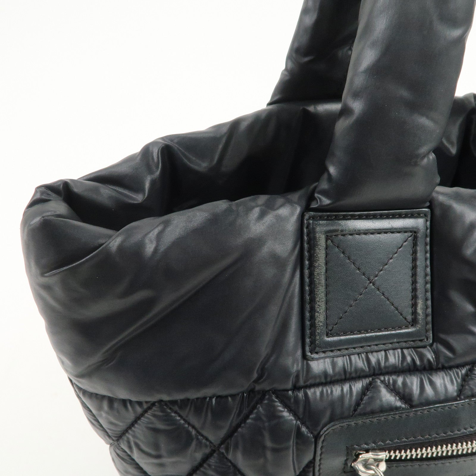 CHANEL COCO Cocoon PM Nylon Leather Tote Bag Hand Bag Black A48610