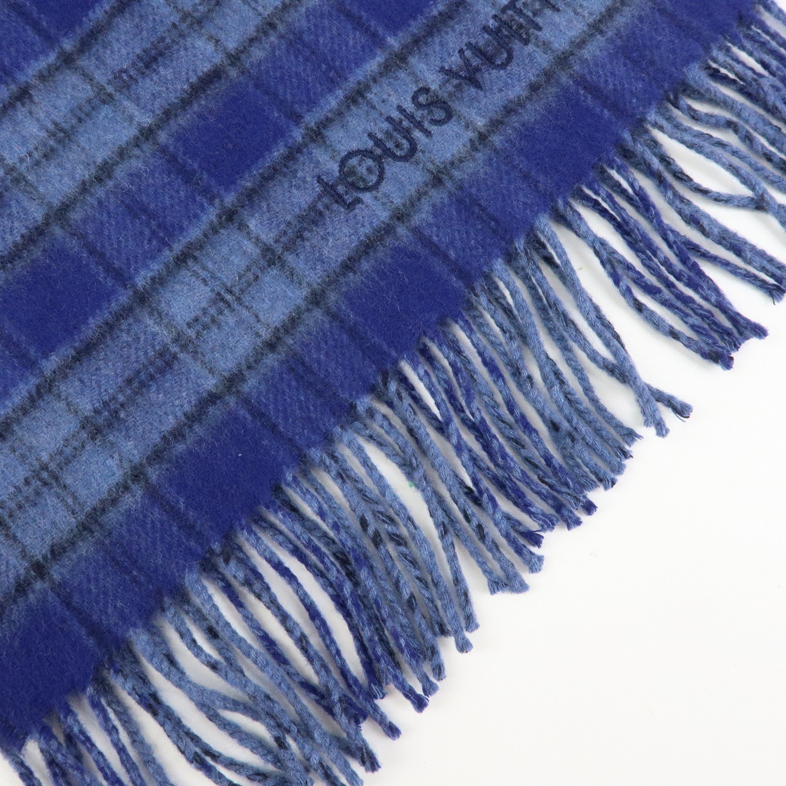 Louis Vuitton Echarpe Damier Tartan Cashmere 100% Scarf Blue M73449