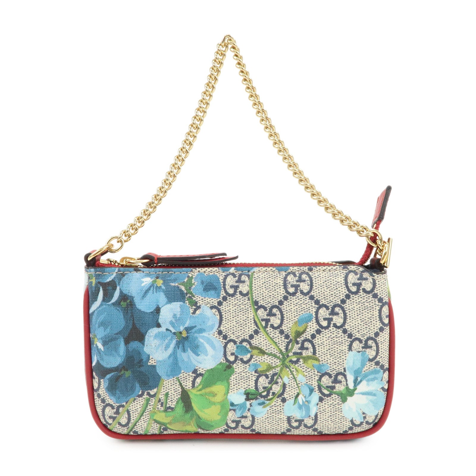 GUCCI GG Supreme GG Blooms Cosmetic Pouch Hand Bag Blue Red 429766